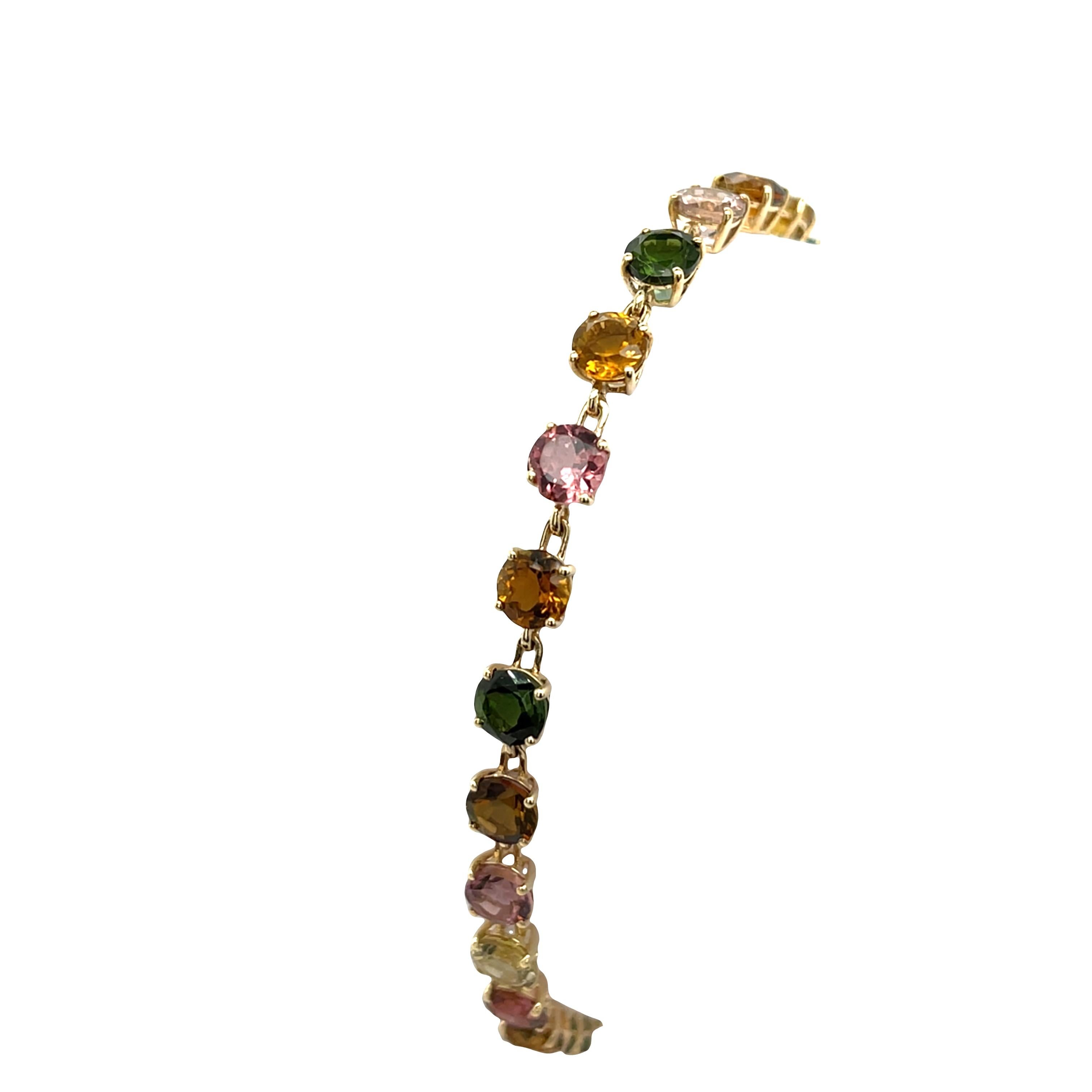 Pulsera de oro amarillo de 9 ct con turmalinas naturales de talla mixta en Excelente estado para la venta en London, GB