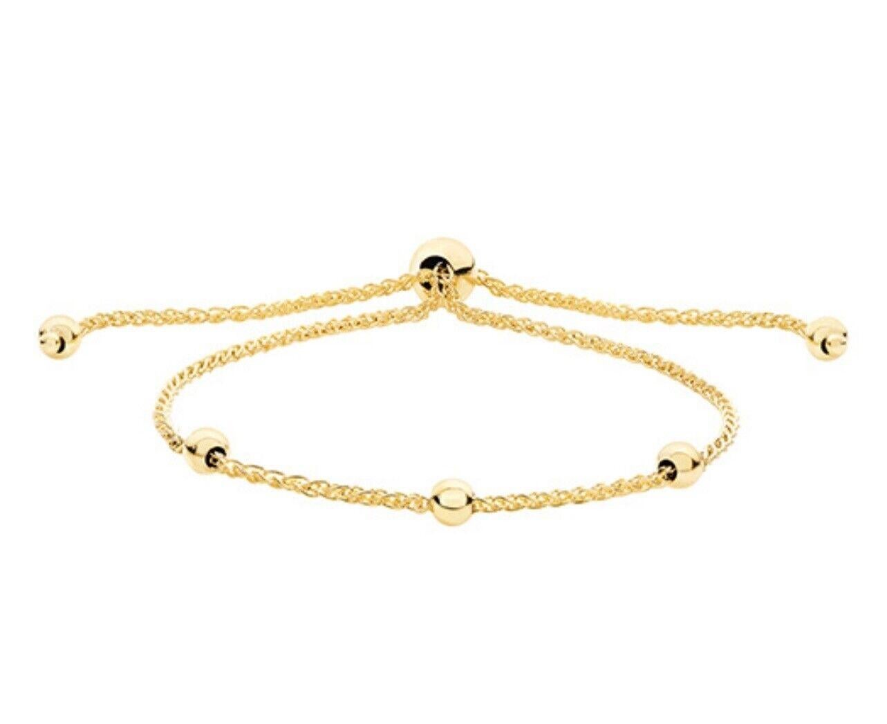 9ct Yellow Gold Chain Beaded Bracelet adjustable toggle friendship 3g In New Condition For Sale In Ilford, GB