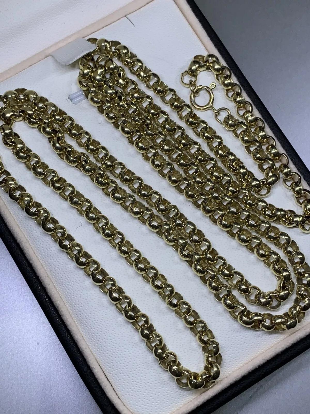 9ct Yellow Gold Chunky Belcher Curb Cuban Link Chain Necklace For Sale 1