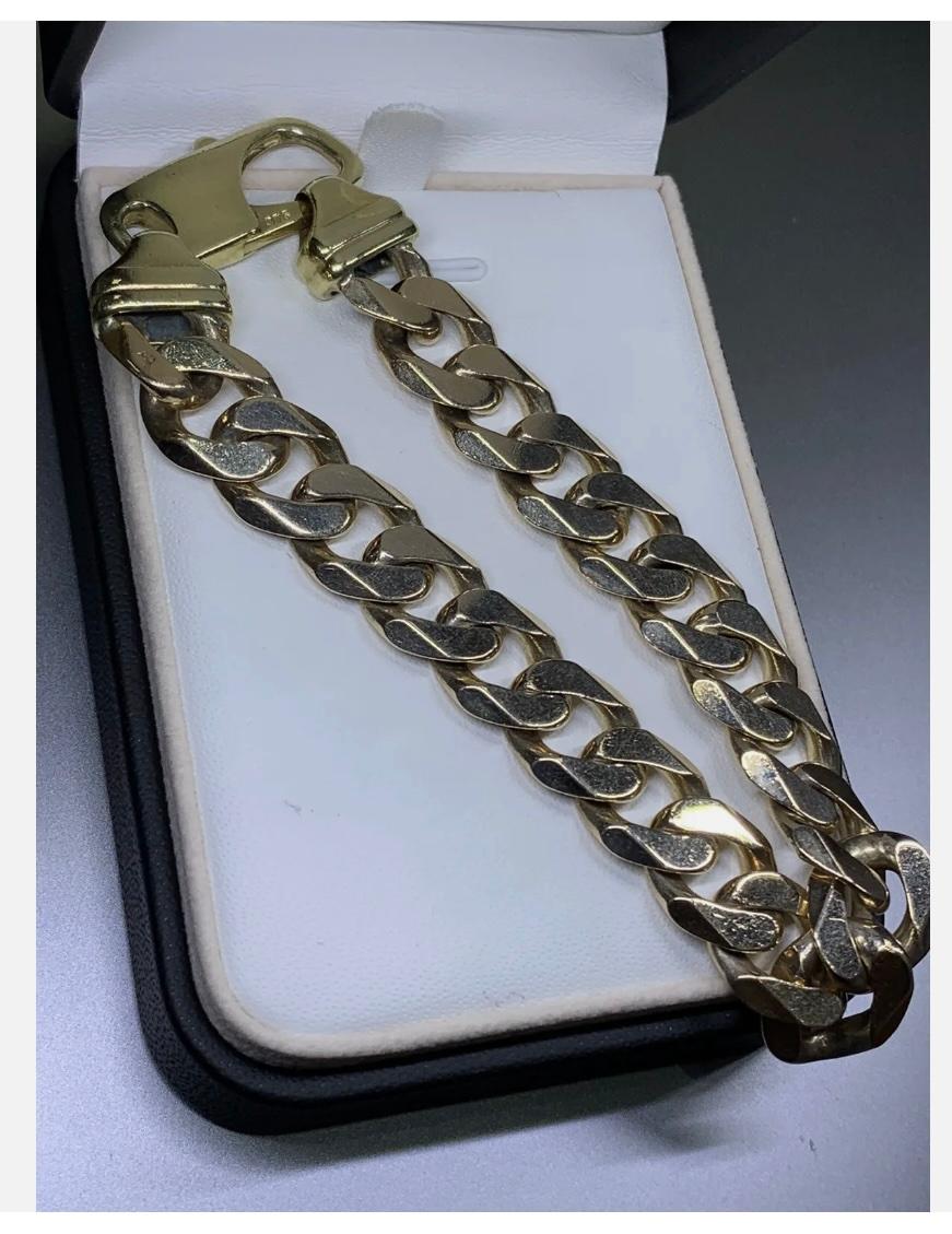 9ct Yellow Gold Chunky Curb Cuban Link Solid Bracelet 61.1g 9 Inches For Sale 1