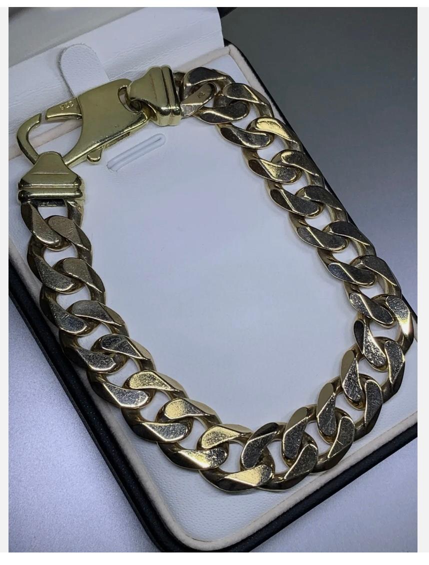9ct Yellow Gold Chunky Curb Cuban Link Solid Bracelet 61.1g 9 Inches For Sale 2