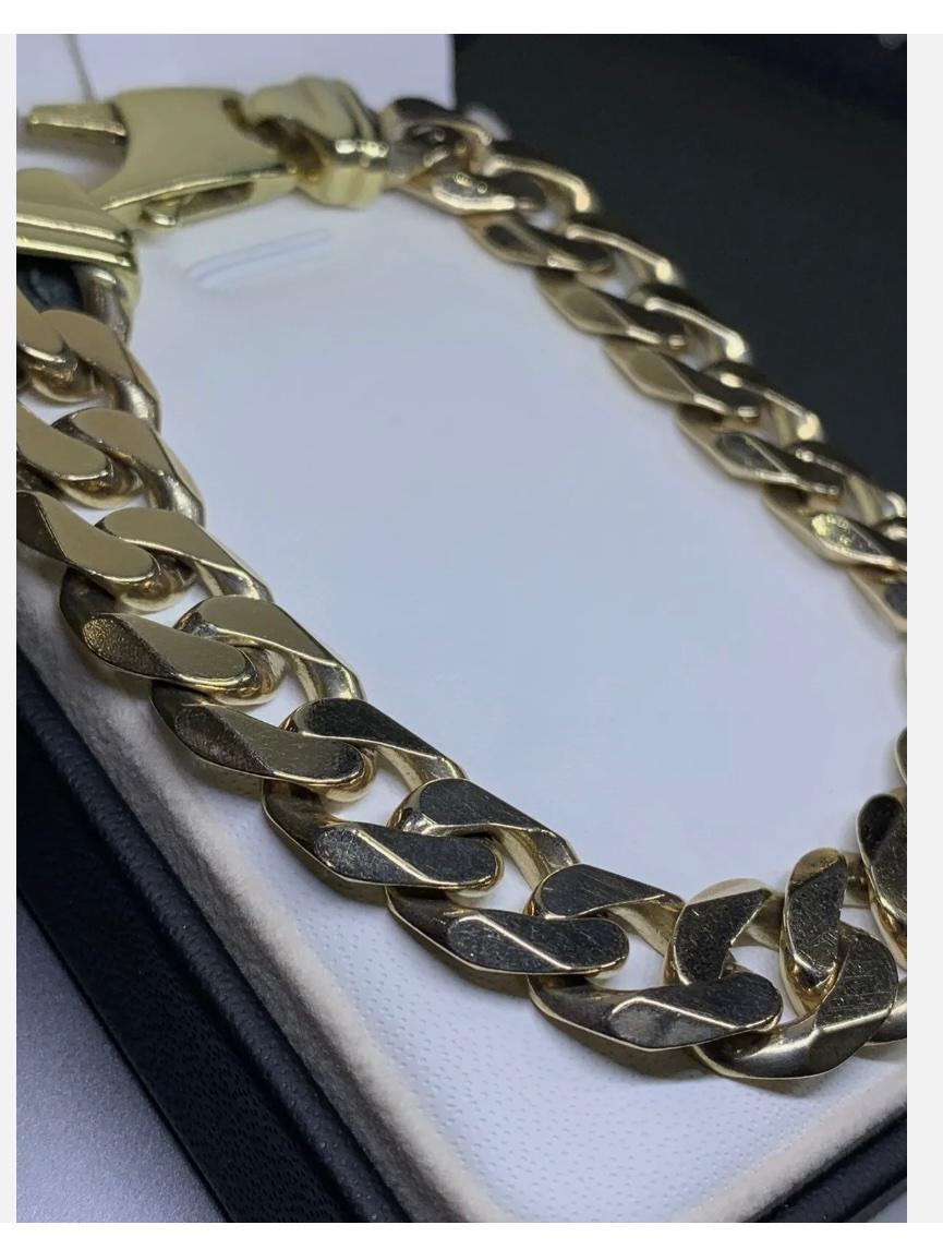 9ct Yellow Gold Chunky Curb Cuban Link Solid Bracelet 61.1g 9 Inches For Sale 3
