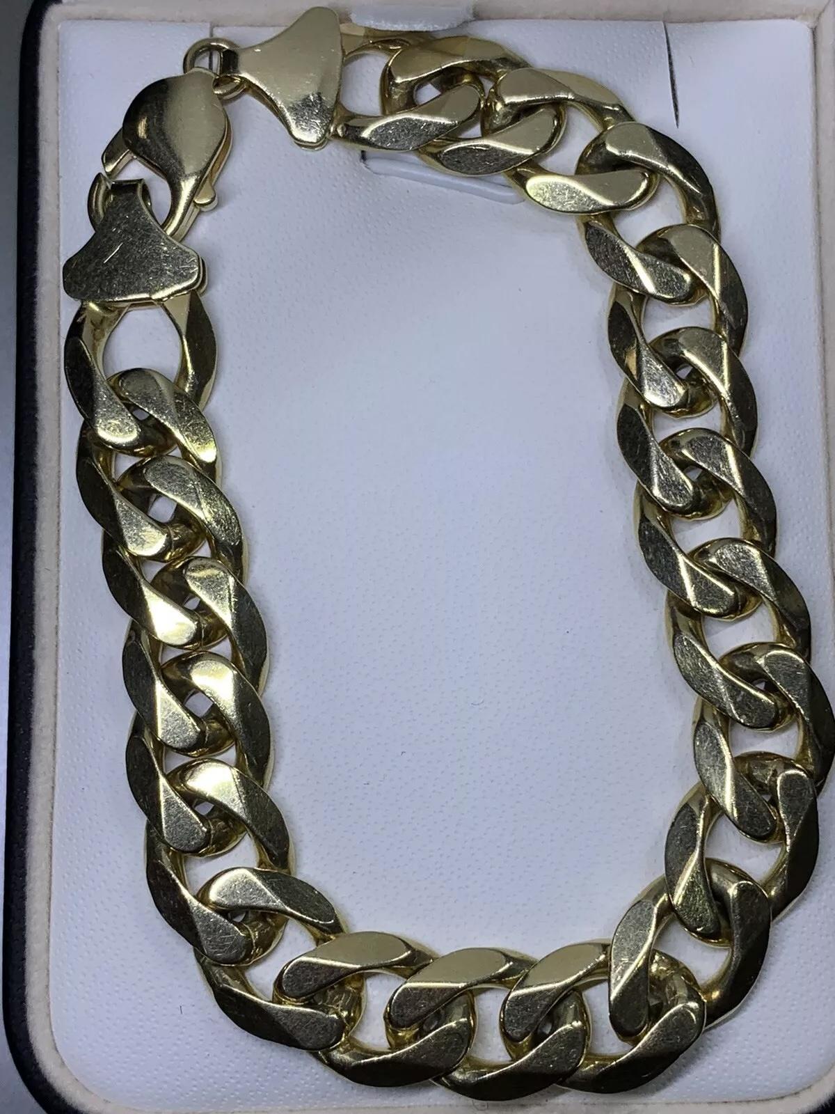 9ct Gelbgold Chunky Curb Cuban Link Massiv-Armband für Damen oder Herren im Angebot