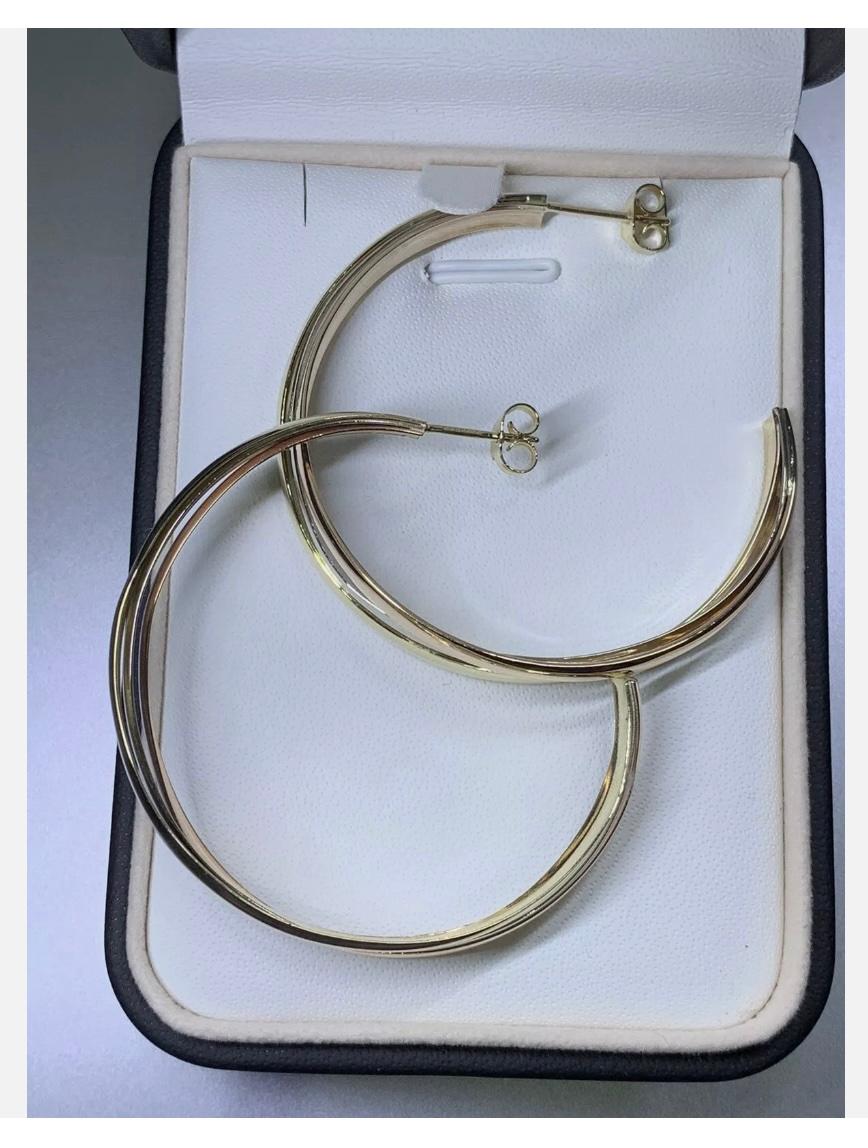 9ct Yellow gold chunky hoop earrings tricolour trinity style 13.2g For Sale 6