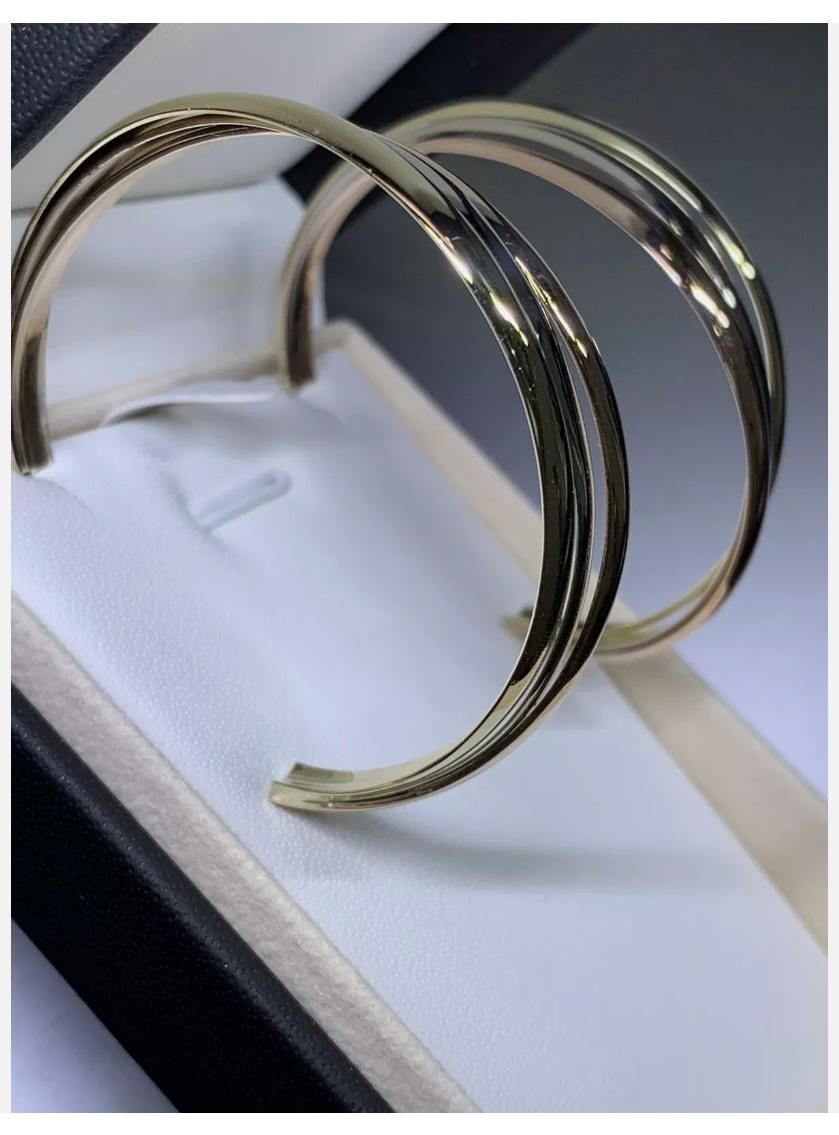 9ct Yellow gold chunky hoop earrings tricolour trinity style 13.2g For Sale 1
