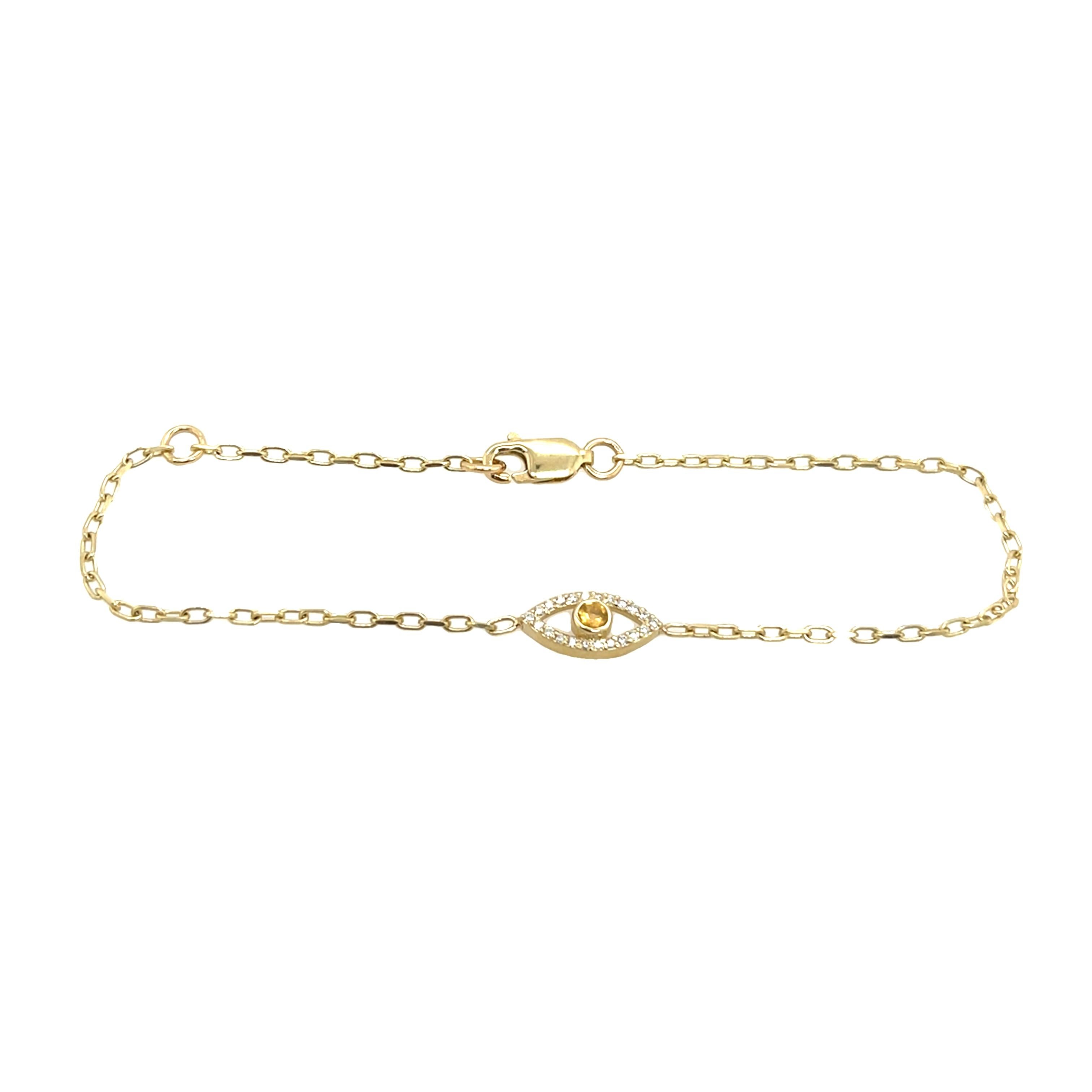 Bracelet Evil Eye en or jaune 9 carats serti de citrine, pierre de naissance de novembre Neuf - En vente à London, GB