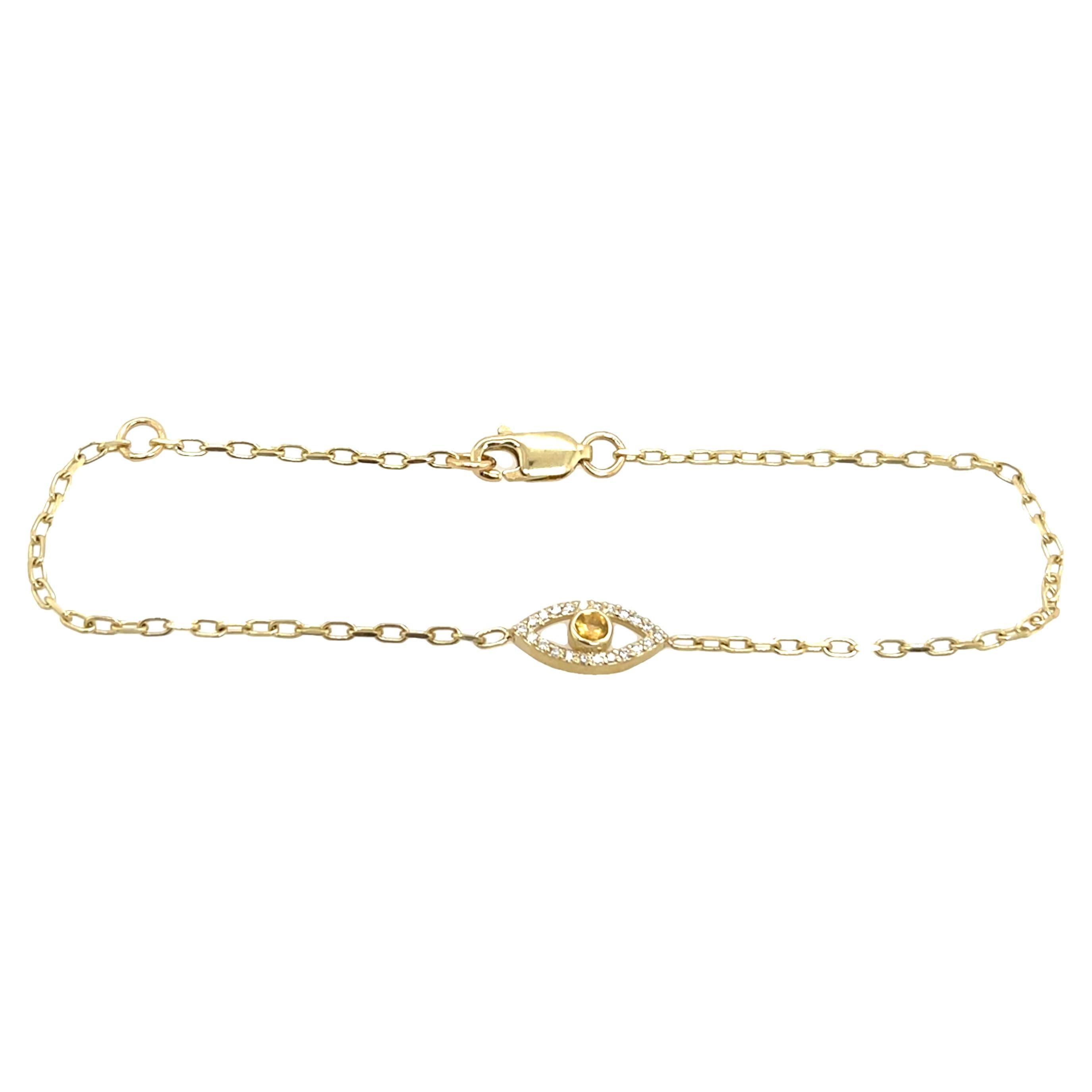 9ct Yellow Gold Citrine Set Evil Eye Bracelet, November Birthstone