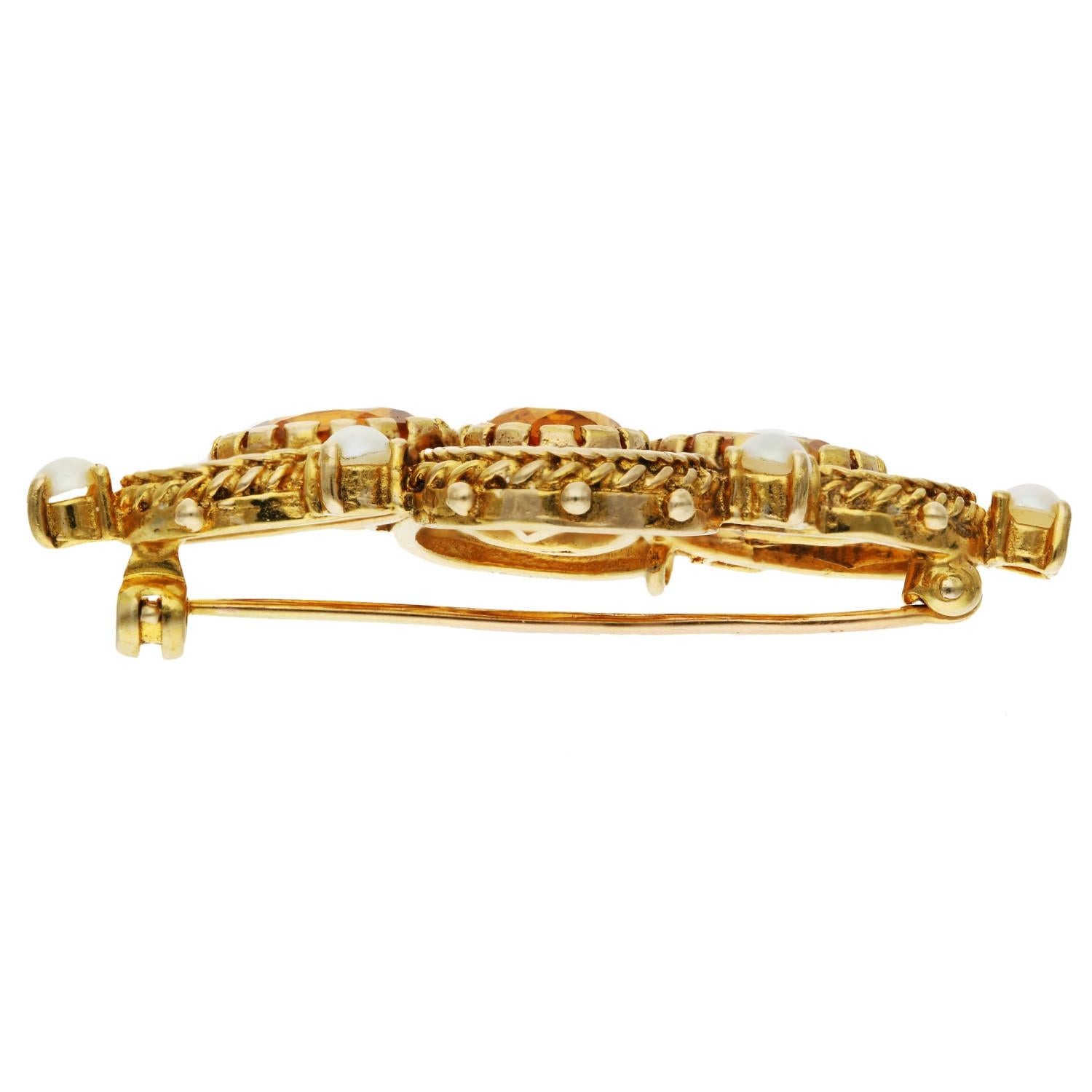 9ct Yellow Gold Citrine & Split Pearl Brooch 9.10 grams In Good Condition For Sale In Birmingham, GB