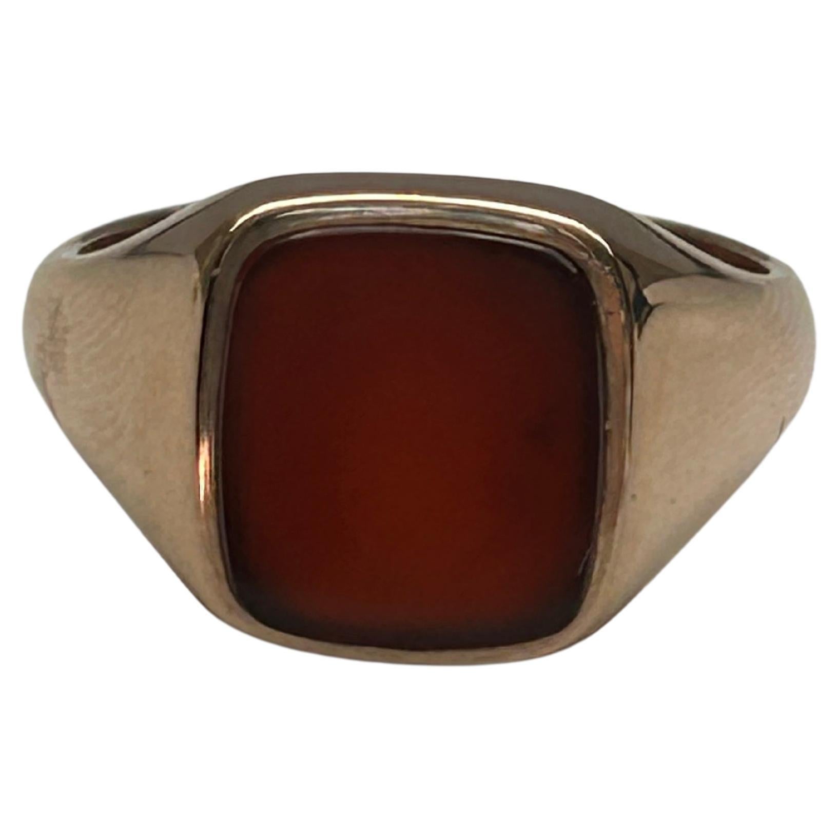 9ct Yellow Gold Cornelian Ring, Size US 9 1/2, H/M '64 For Sale