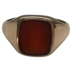 Retro 9ct Yellow Gold Cornelian Ring, Size US 9 1/2, H/M '64