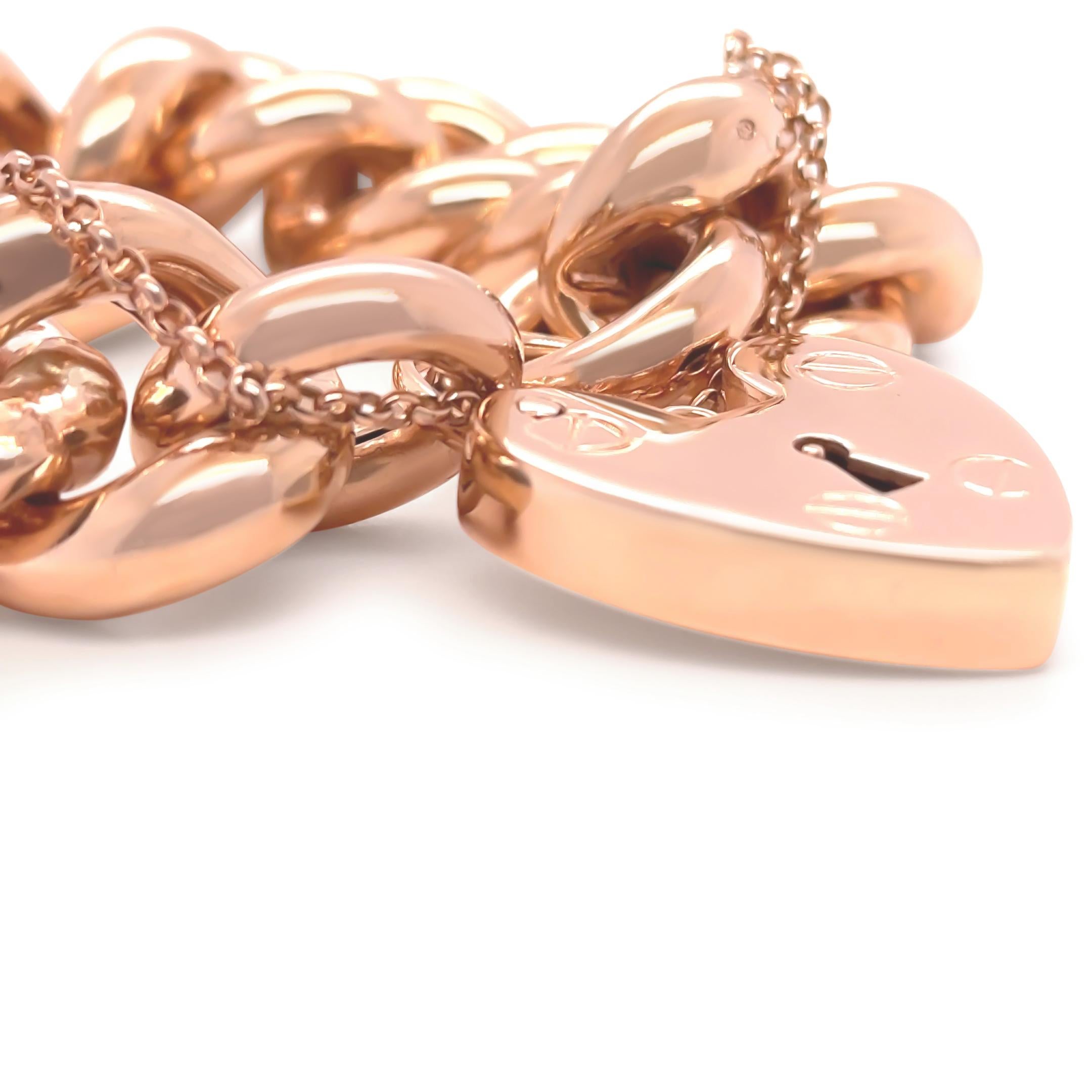 Bracelet courbé en or jaune 9 carats avec cadenas en forme de cœur 98,27 g en vente 4