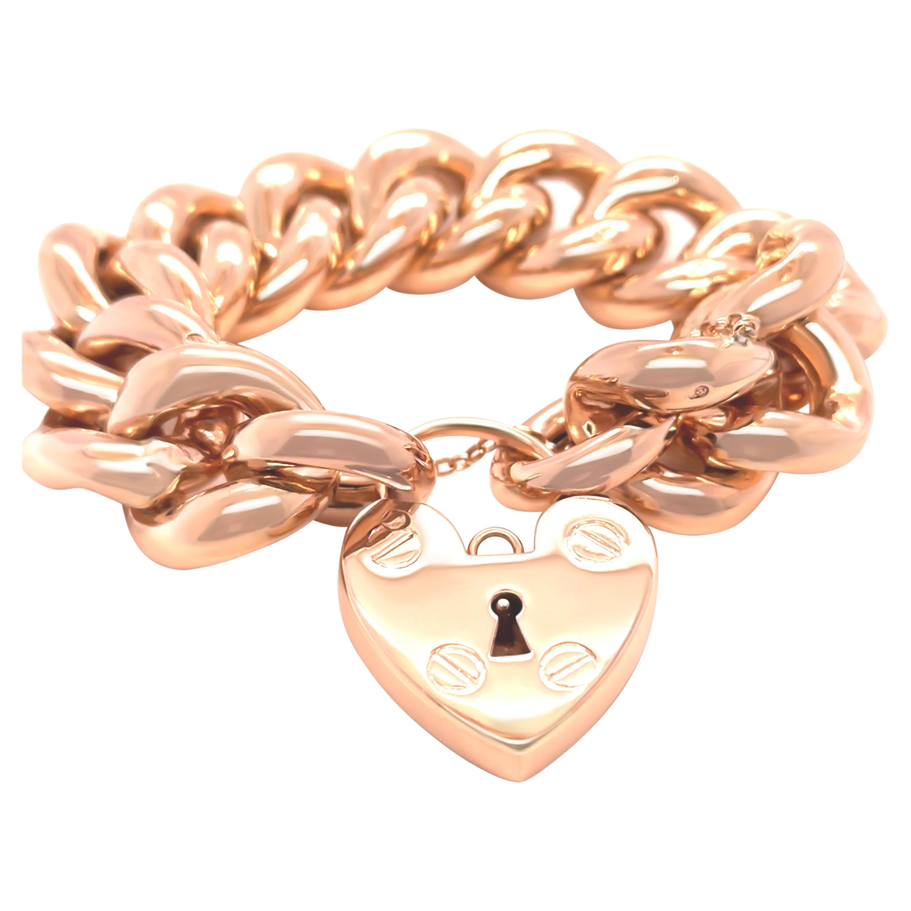 Bracciale in oro giallo 9ct con lucchetto a cuore 98,27g