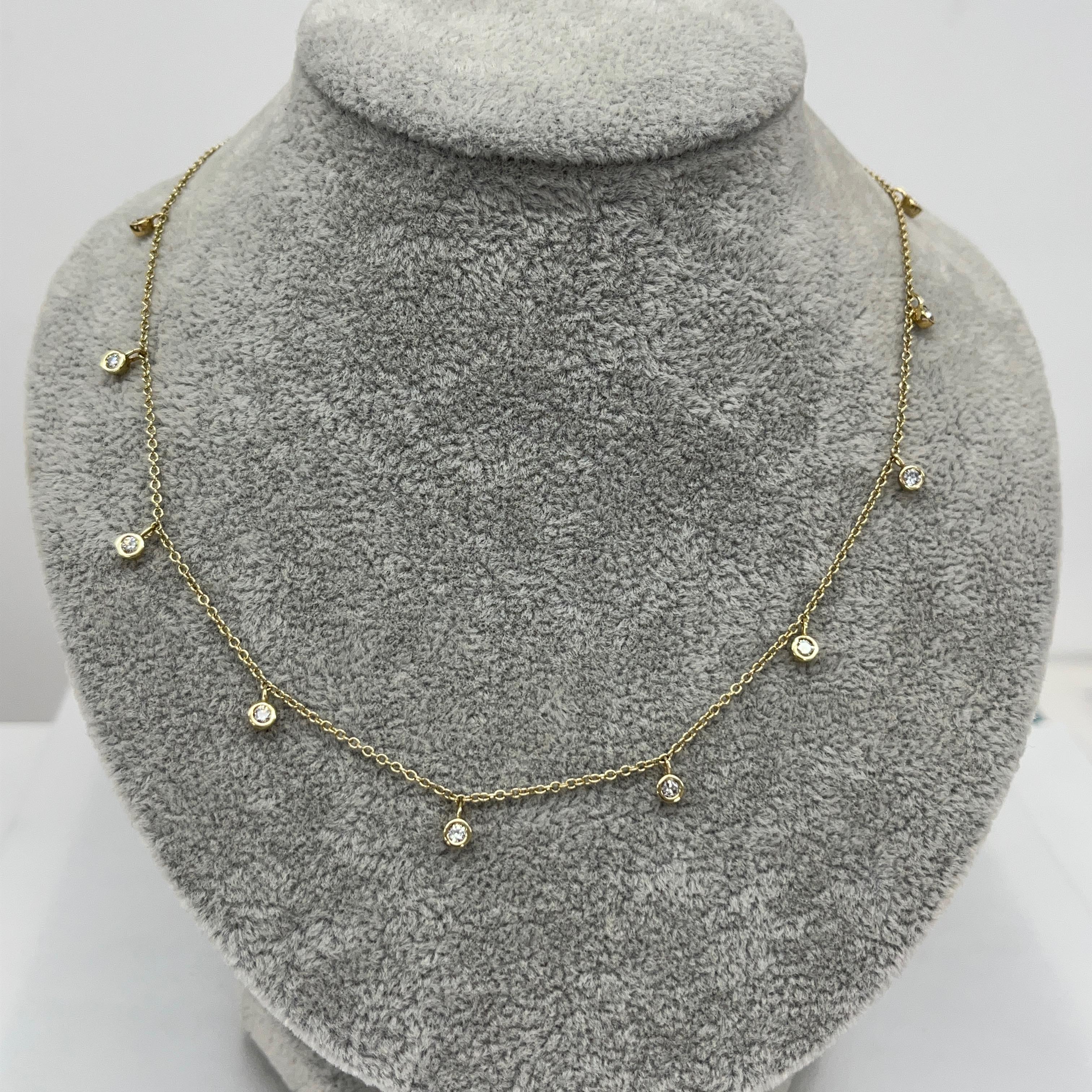 9ct Yellow Gold Diamond 10 Stone Necklace, 0.30ct Natural Round Diamonds In New Condition For Sale In London, GB