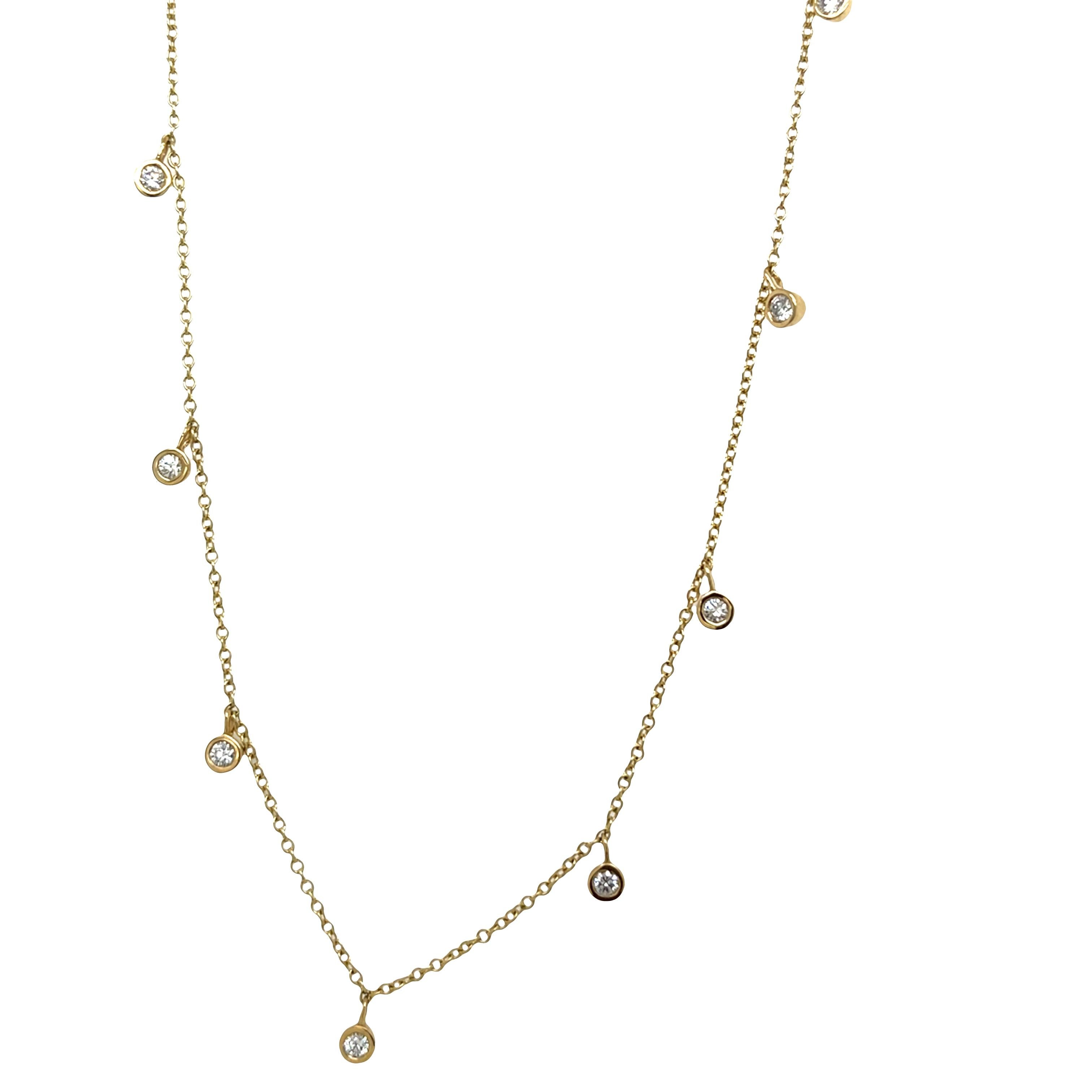 Women's 9ct Yellow Gold Diamond 10 Stone Necklace, 0.30ct Natural Round Diamonds For Sale