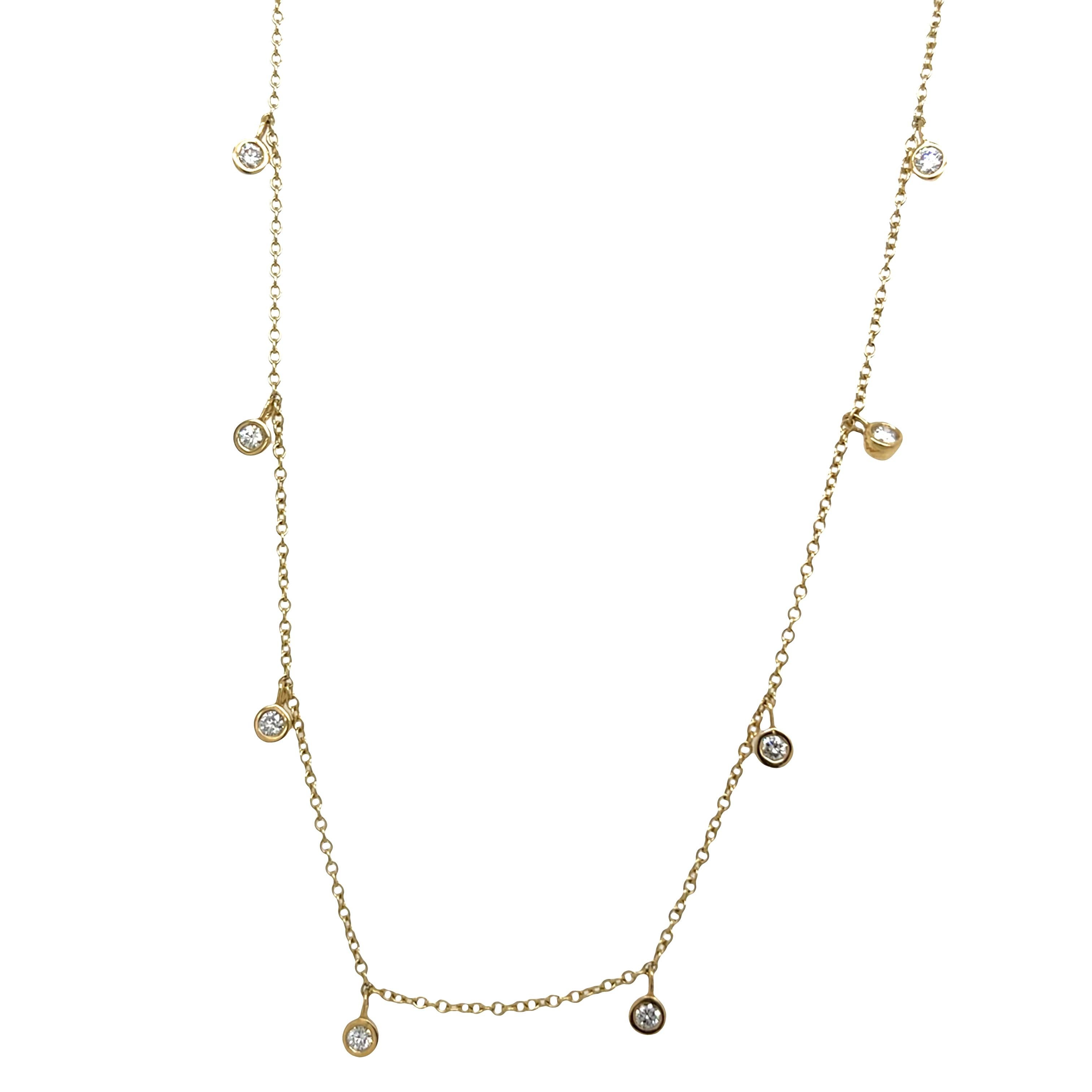 9ct Yellow Gold Diamond 10 Stone Necklace, 0.30ct Natural Round Diamonds For Sale