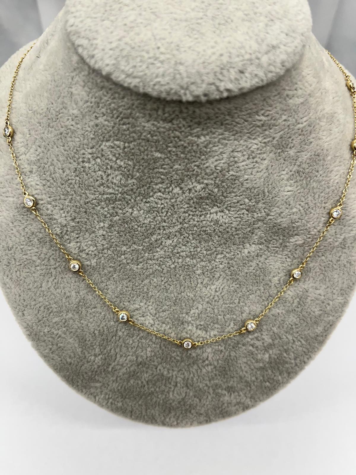 Collier de 10 pierres en or jaune 9 carats, diamants ronds naturels de 0,60 carat Pour femmes en vente