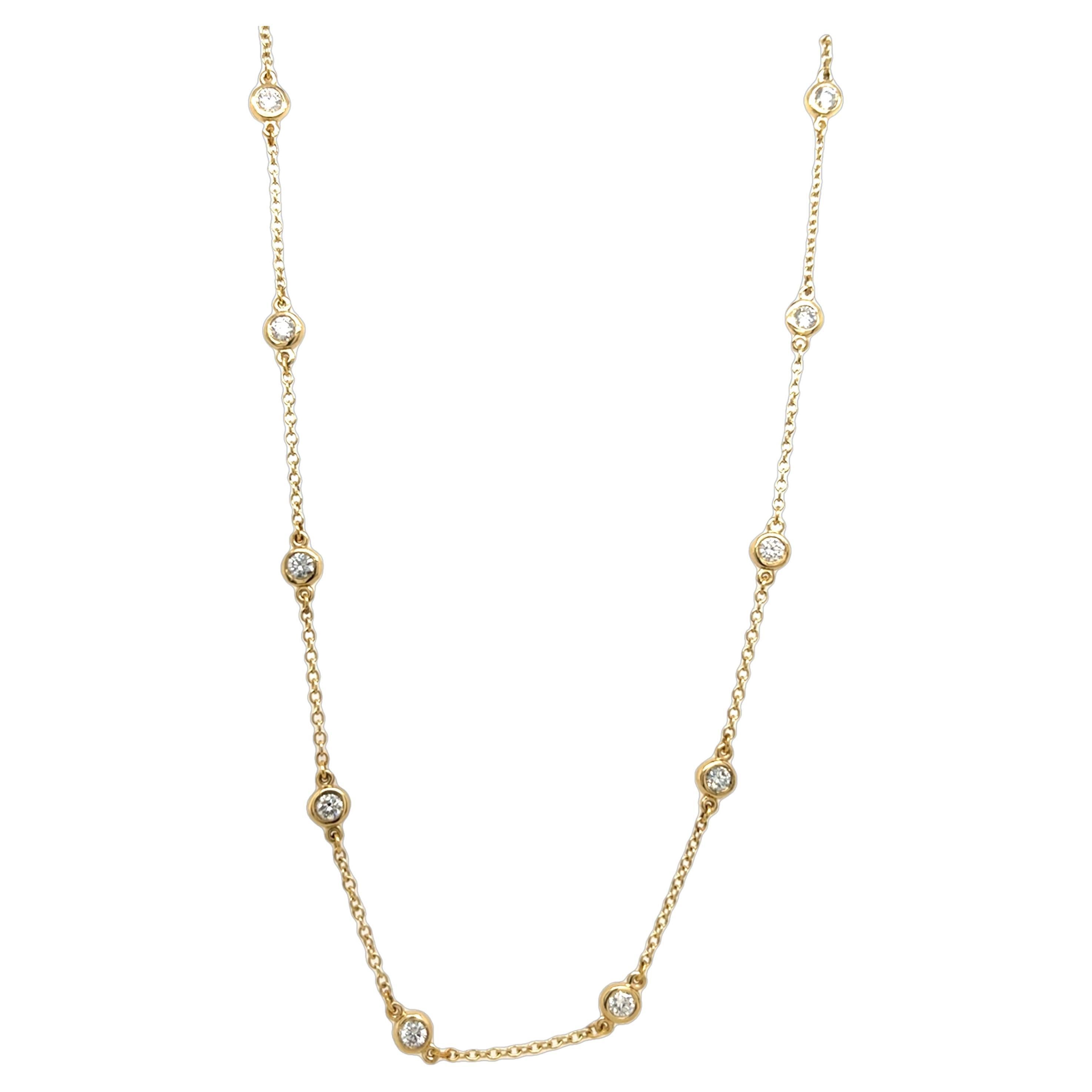 9ct Yellow Gold Diamond 10 Stone Necklace, 0.60ct Natural Round Diamonds