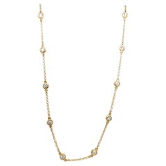 9ct Yellow Gold Diamond 10 Stone Necklace, 0.60ct Natural Round Diamonds
