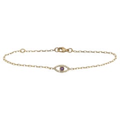 9ct Yellow Gold Diamond & Amethyst Set Evil Eye Bracelet, February Birthstone