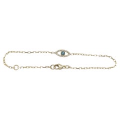9ct Yellow Gold Diamond & Blue Topaz Set Evil Eye Bracelet, December Birthstone