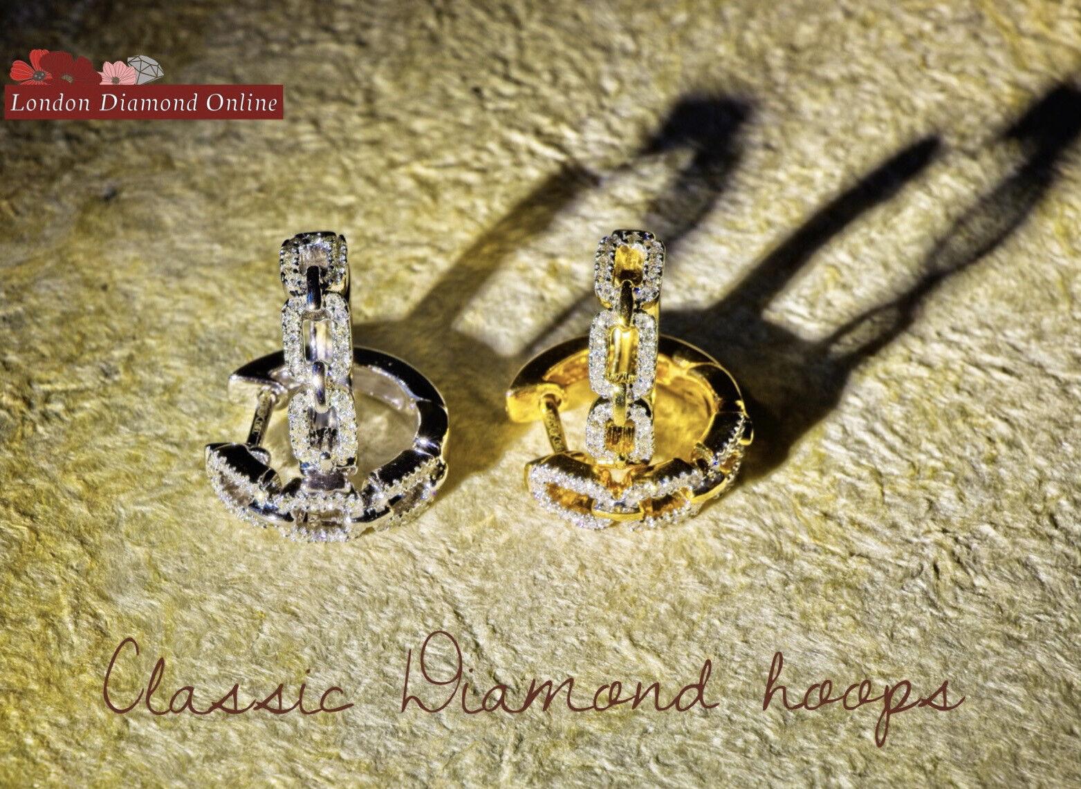 Women's 9ct Yellow Gold Diamond Earrings 0.25ct Link Huggies hoops Chain Style Hoop For Sale