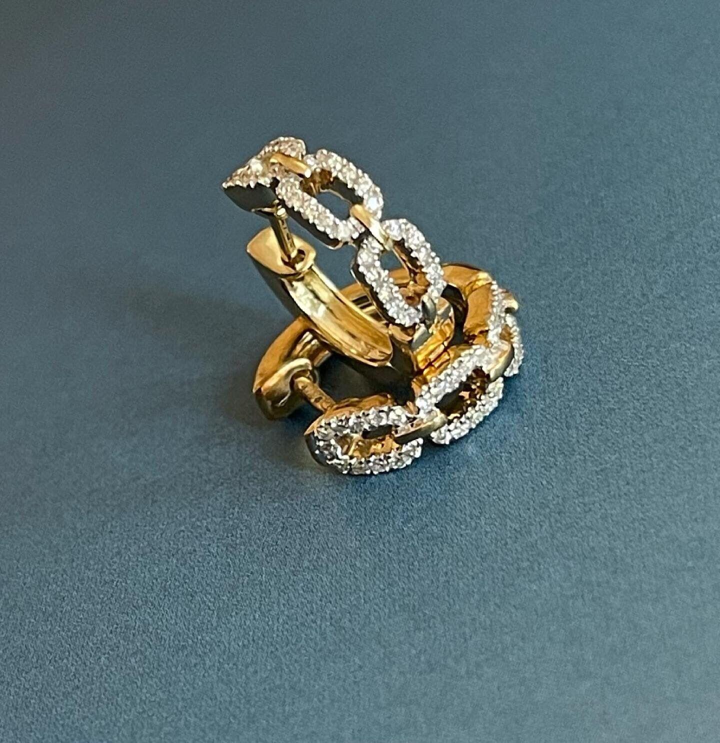 9ct Yellow Gold Diamond Earrings 0.25ct Link Huggies hoops Chain Style Hoop For Sale 1