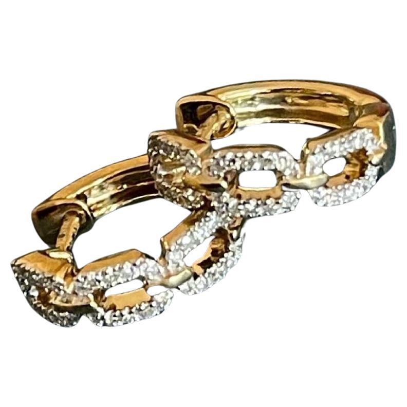 9ct Yellow Gold Diamond Earrings 0.25ct Link Huggies hoops Chain Style Hoop For Sale