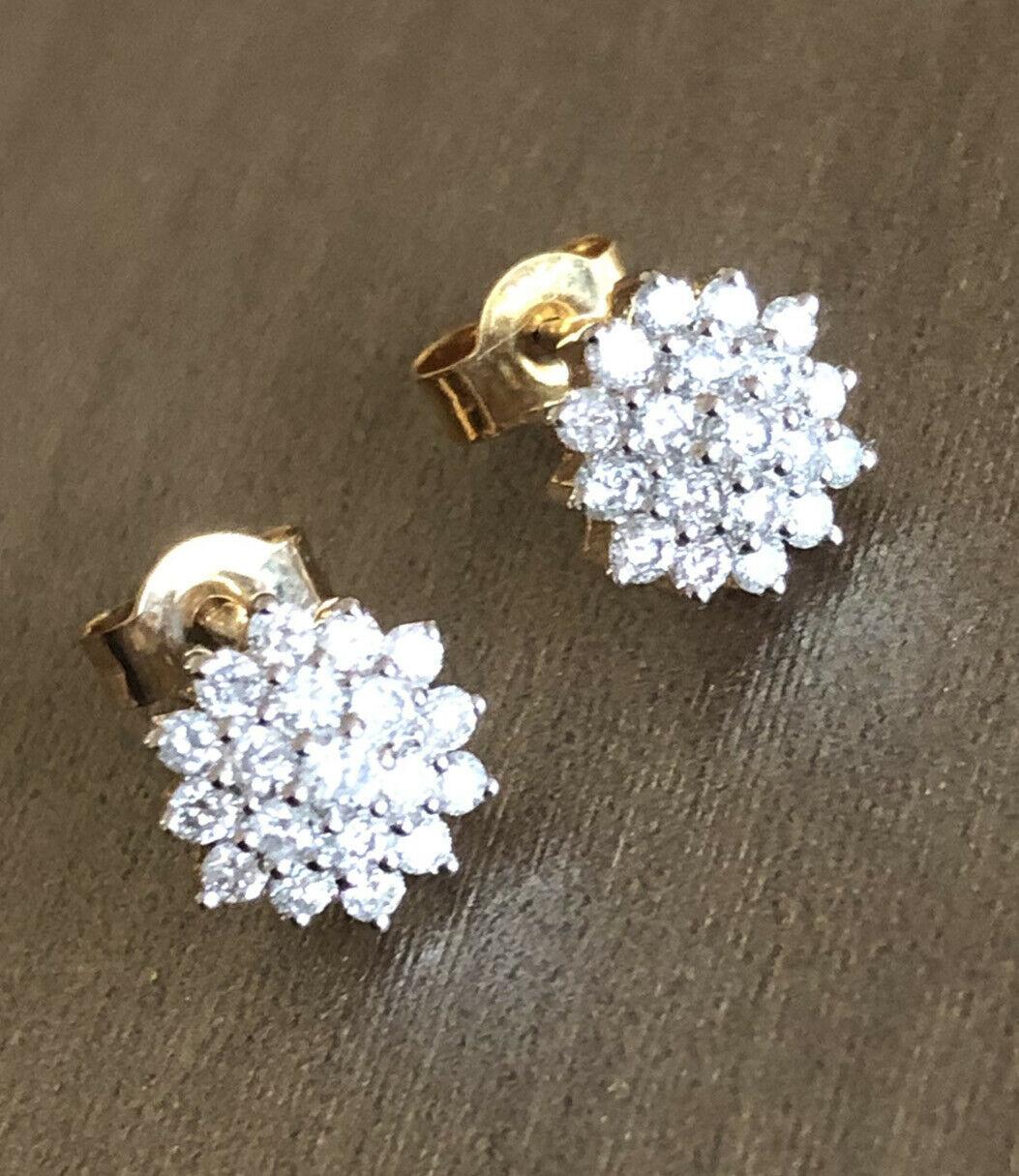 9ct Yellow Gold Diamond Earrings 0.50ct Flower Cluster Studs Half Carat 1/2ct In New Condition For Sale In Ilford, GB