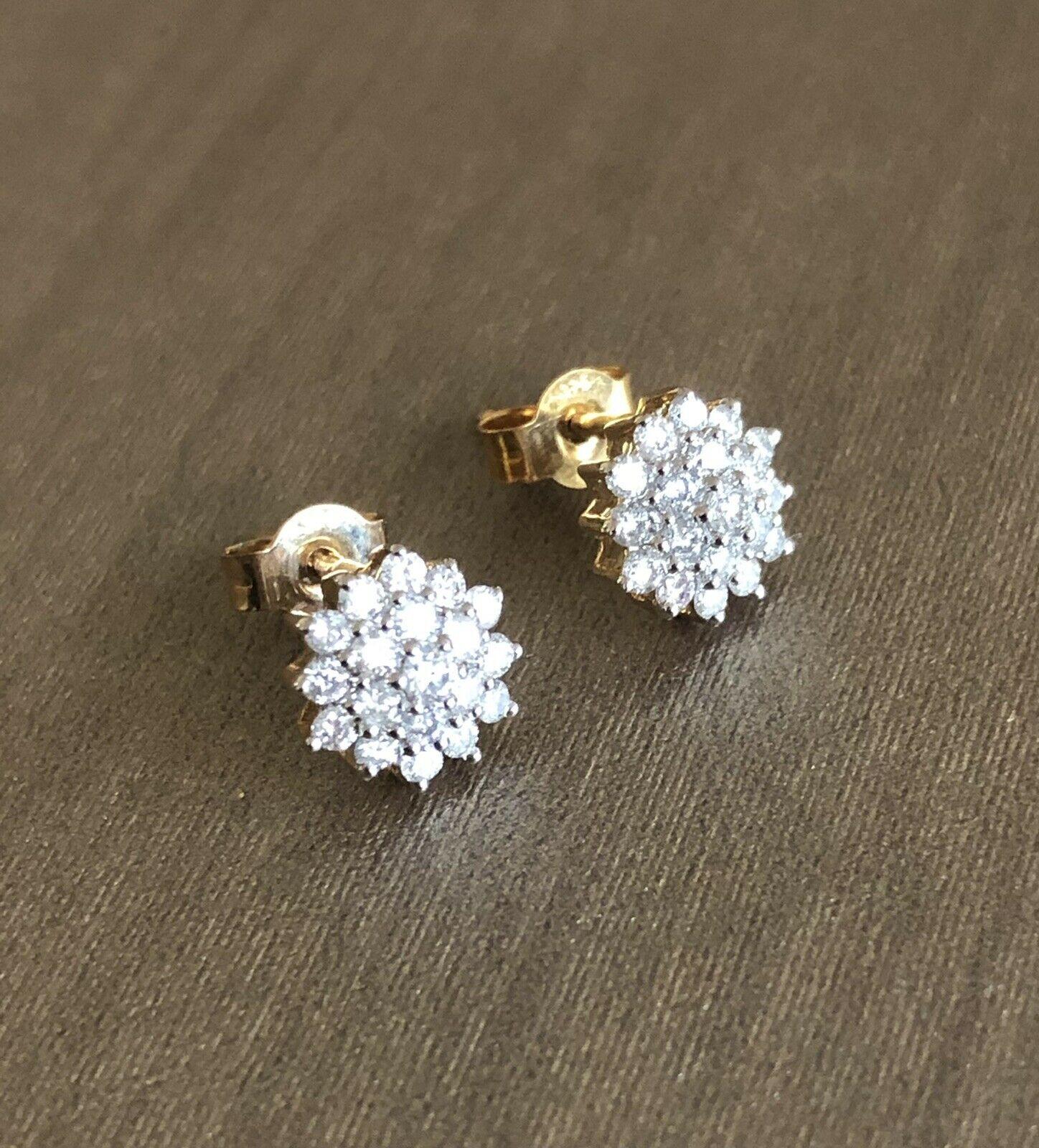 9 Karat Gelbgold Diamant-Ohrringe 0,50 Karat Blumen-Cluster-Ohrstecker mit halber Karat 50 Punkt Damen im Angebot