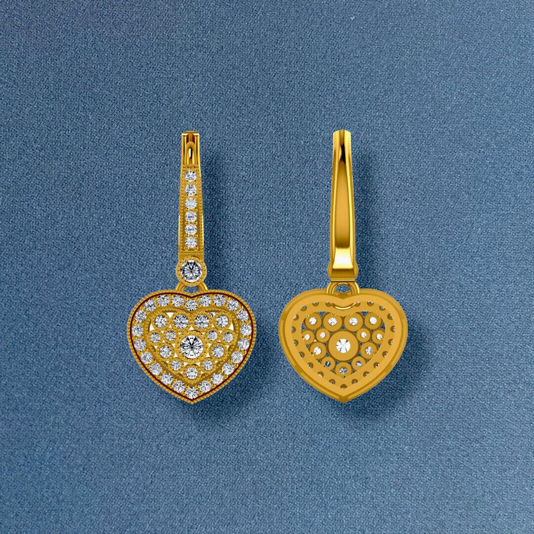 9ct Yellow gold diamond Earrings 0.75ct Heart cluster Drop Leverback Hoops 1ct In New Condition For Sale In Ilford, GB