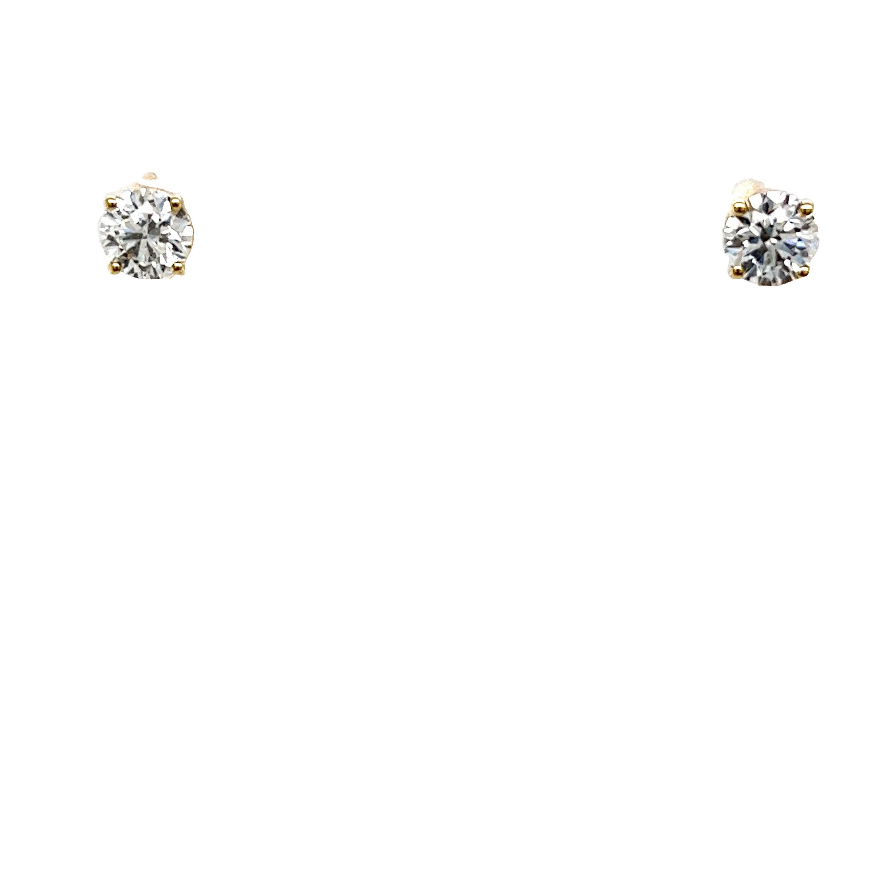 Round Cut 9ct Yellow Gold Diamond Earrings, Total Diamond Weight 1.06ct Lab Created For Sale