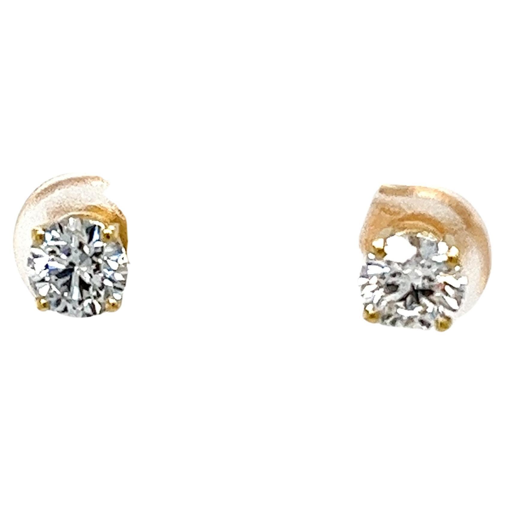 9ct Yellow Gold Diamond Earrings, Total Diamond Weight 1.08ct Lab Created For Sale