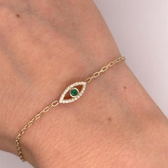 9 Karat Gelbgold Diamant & Smaragd gefasst Evil Eye Armband, Mai Geburtsstein