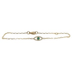 9ct Yellow Gold Diamond &Emerald Set Evil Eye Bracelet, May Birthstone