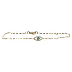 emerald evil eye bracelet 9ct Yellow Gold Diamond &Emerald Set Evil Eye Bracelet, May Birthstone
