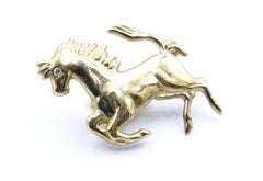 9ct Yellow Gold Diamond Horse Brooch