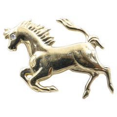 9ct Yellow Gold Diamond Horse Brooch