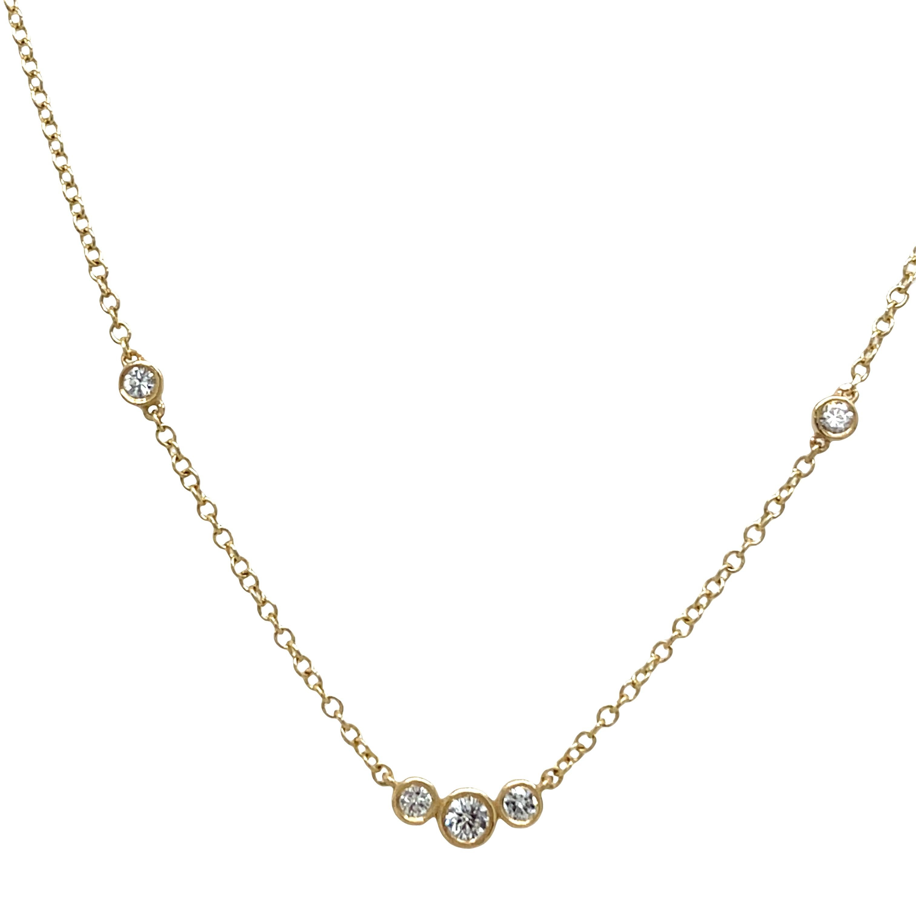 Diamant-Halskette aus 9 Kt. Gelbgold - 13 Diamanten, 0,45ct Gesamtgewicht der Diamanten (Rundschliff) im Angebot