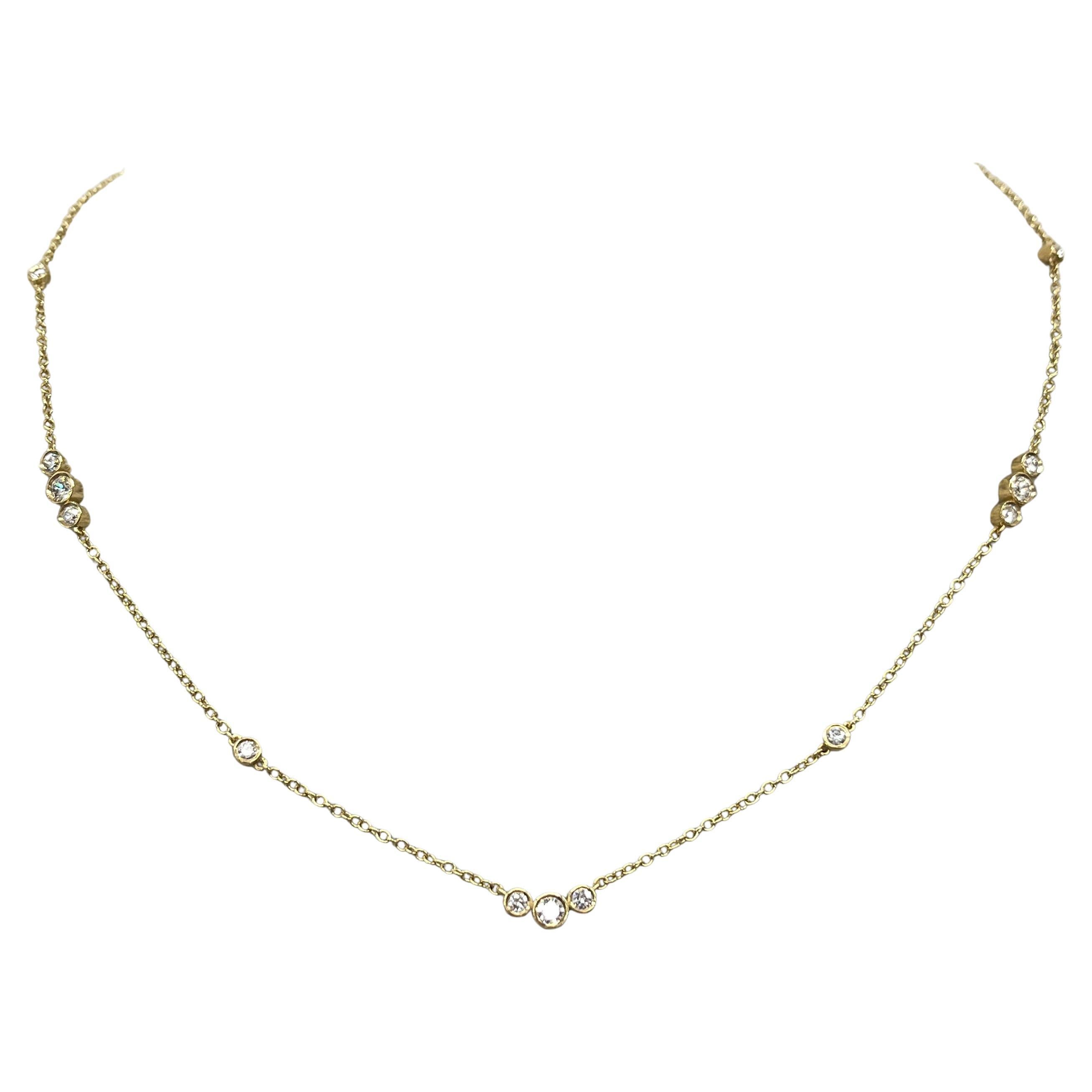 9ct Yellow Gold Diamond Necklace – 13 Diamonds, 0.45ct Total Diamond Weight