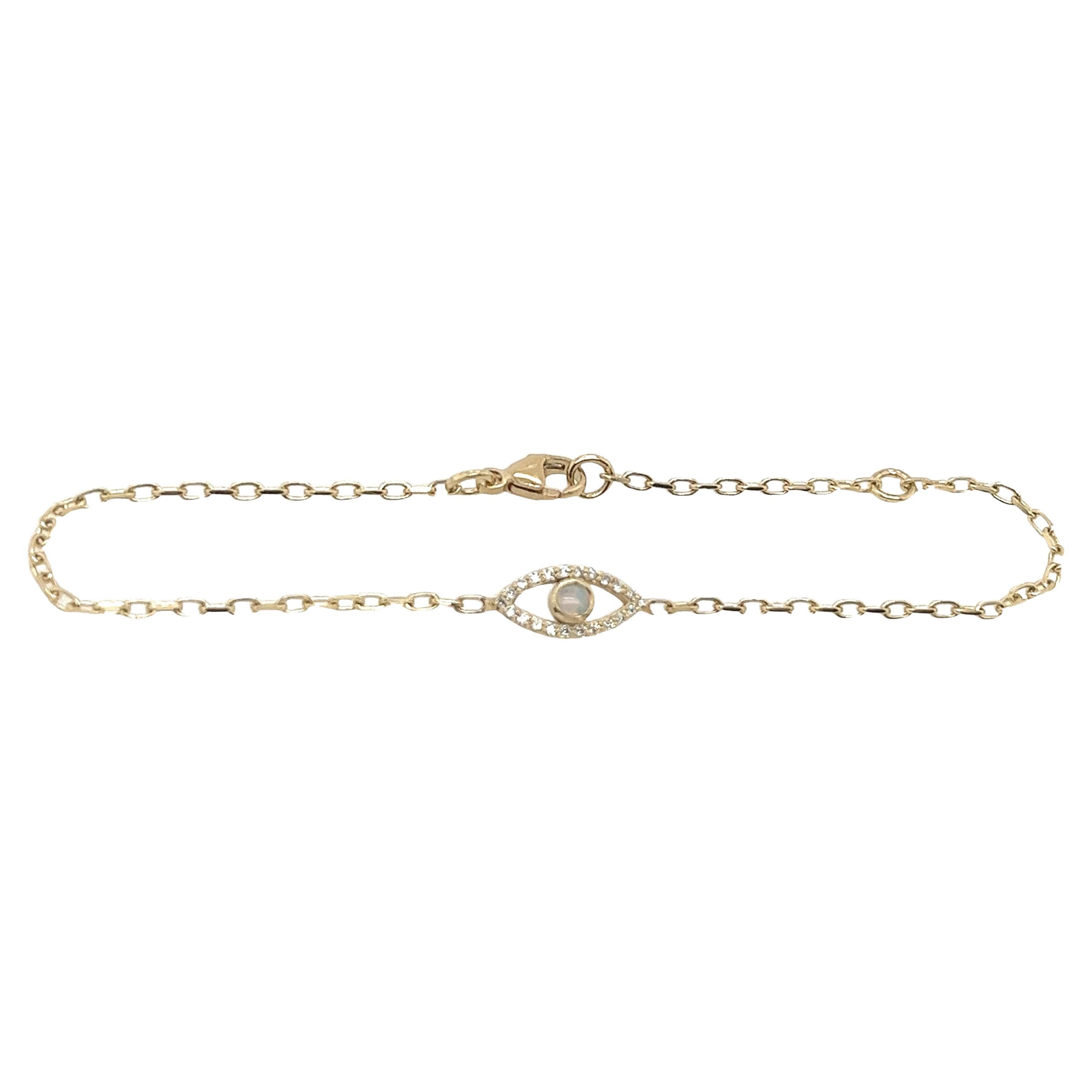 Bracelet Evil Eye en or jaune 9 carats serti de diamants et d'opales, pierre de naissance d'octobre en vente