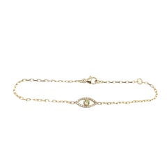 9ct Yellow Gold Diamond & Peridot Set Evil Eye Bracelet, August Birthstone