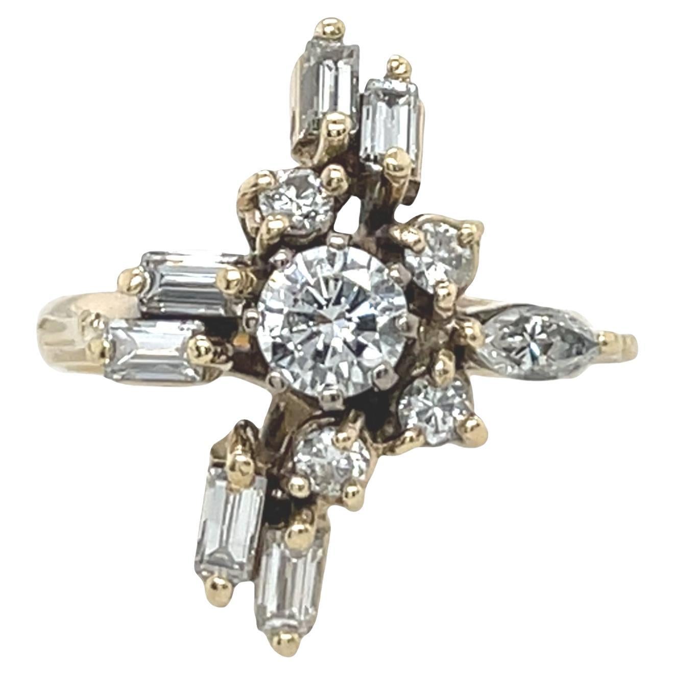 9ct Yellow Gold Diamond Ring, Set With 1.10ct Natural Diamonds For Sale