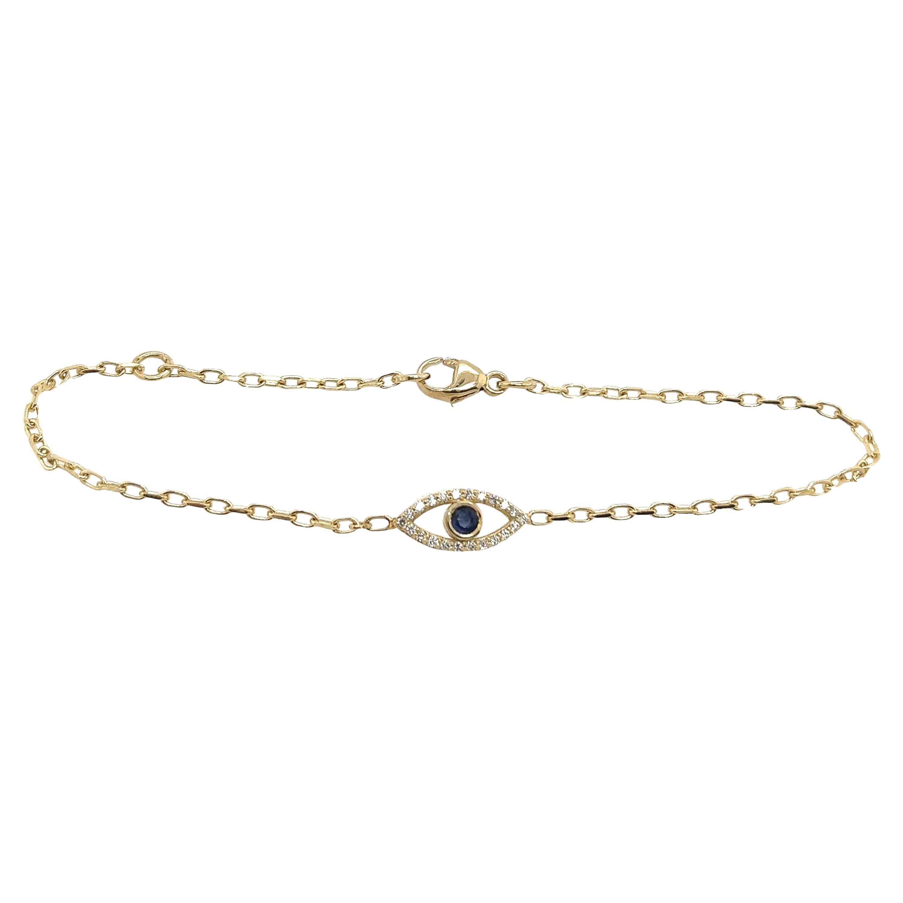 9ct Yellow Gold Diamond & Sapphire Set Evil Eye Bracelet, September Birthstone