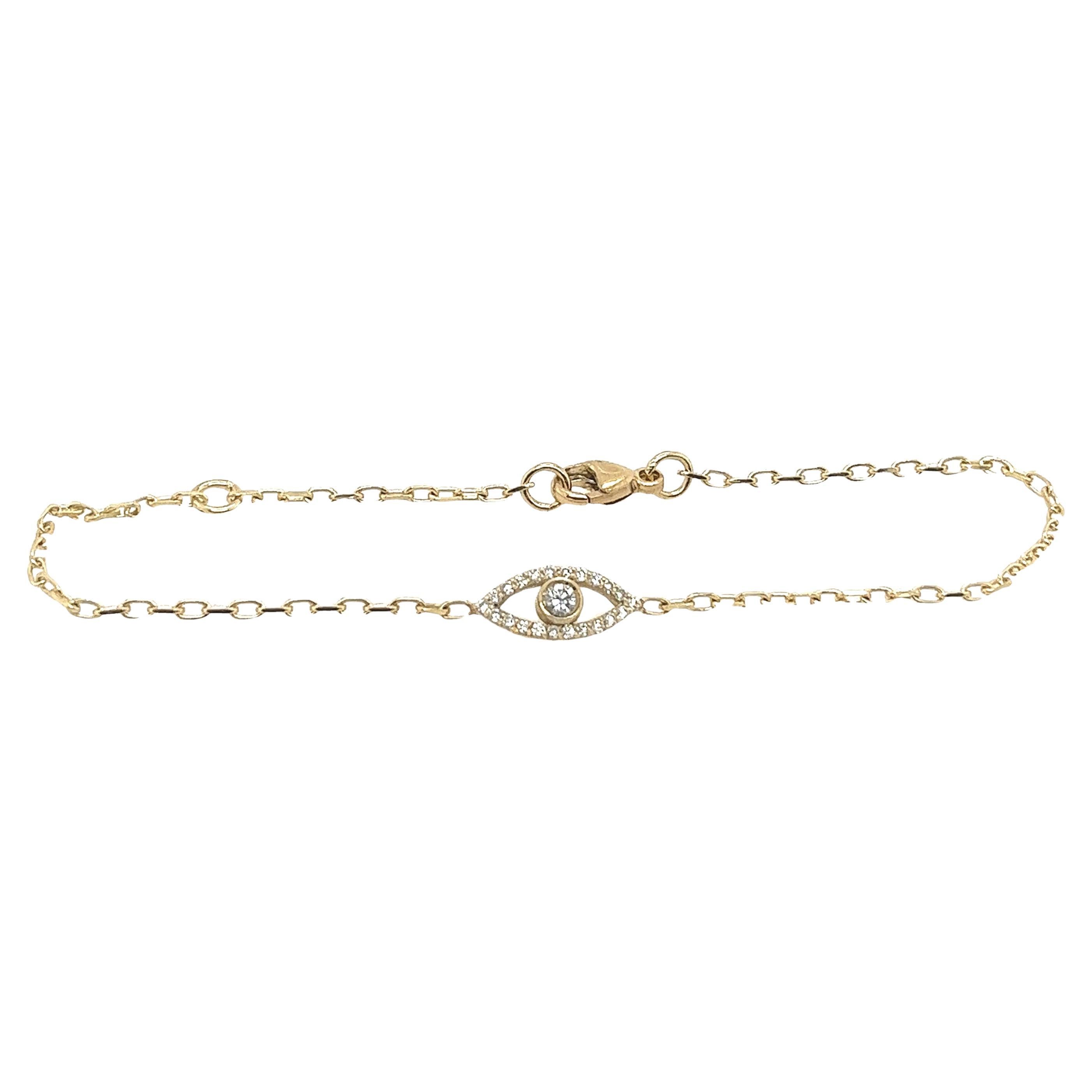 9ct Yellow Gold Diamond Set Evil Eye Bracelet, April Birthstone For Sale