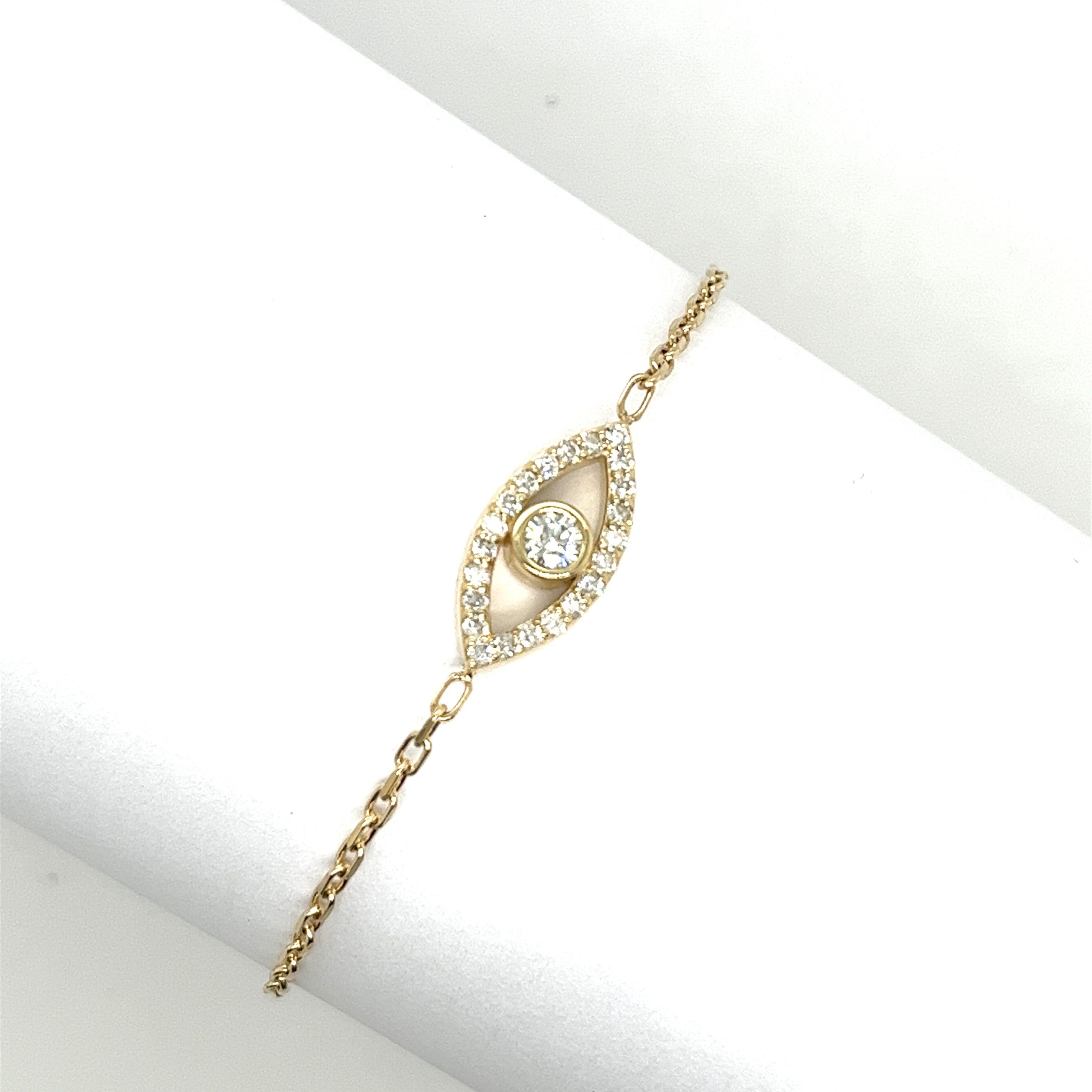 9 Karat Gelbgold Diamant gefasst Evil Eye Armband Set mit 0,33 Karat G/VS im Zustand „Neu“ in London, GB