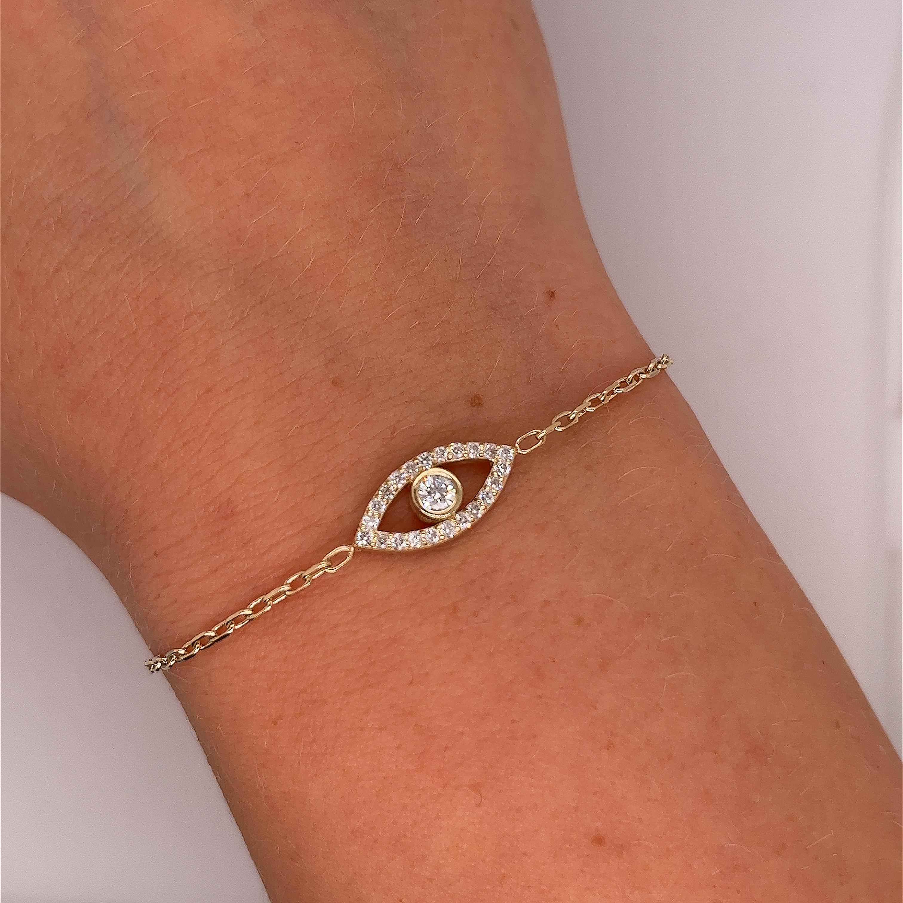 9 Karat Gelbgold Diamant gefasst Evil Eye Armband Set mit 0,33 Karat G/VS Damen