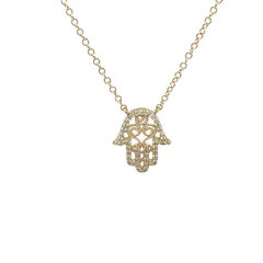 9ct Yellow Gold Diamond Set Hamsa Necklace, 0.12ct Diamonds