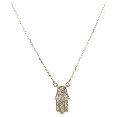 9ct Yellow Gold Diamond Set Hamza Necklace, 0.15ct Diamonds