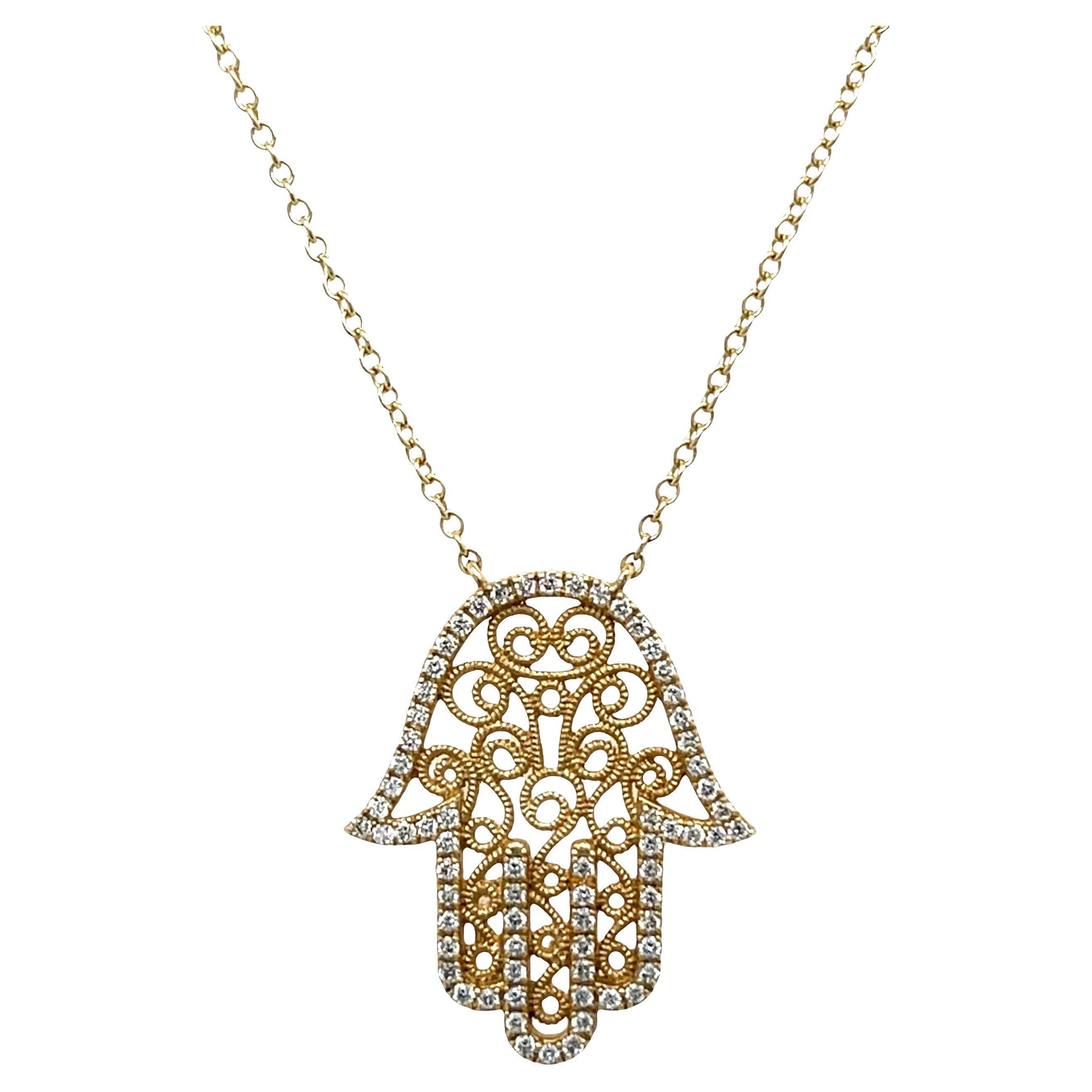 Collier Hamza en or jaune 9 ct serti de diamants, 0,33 ct de diamants
