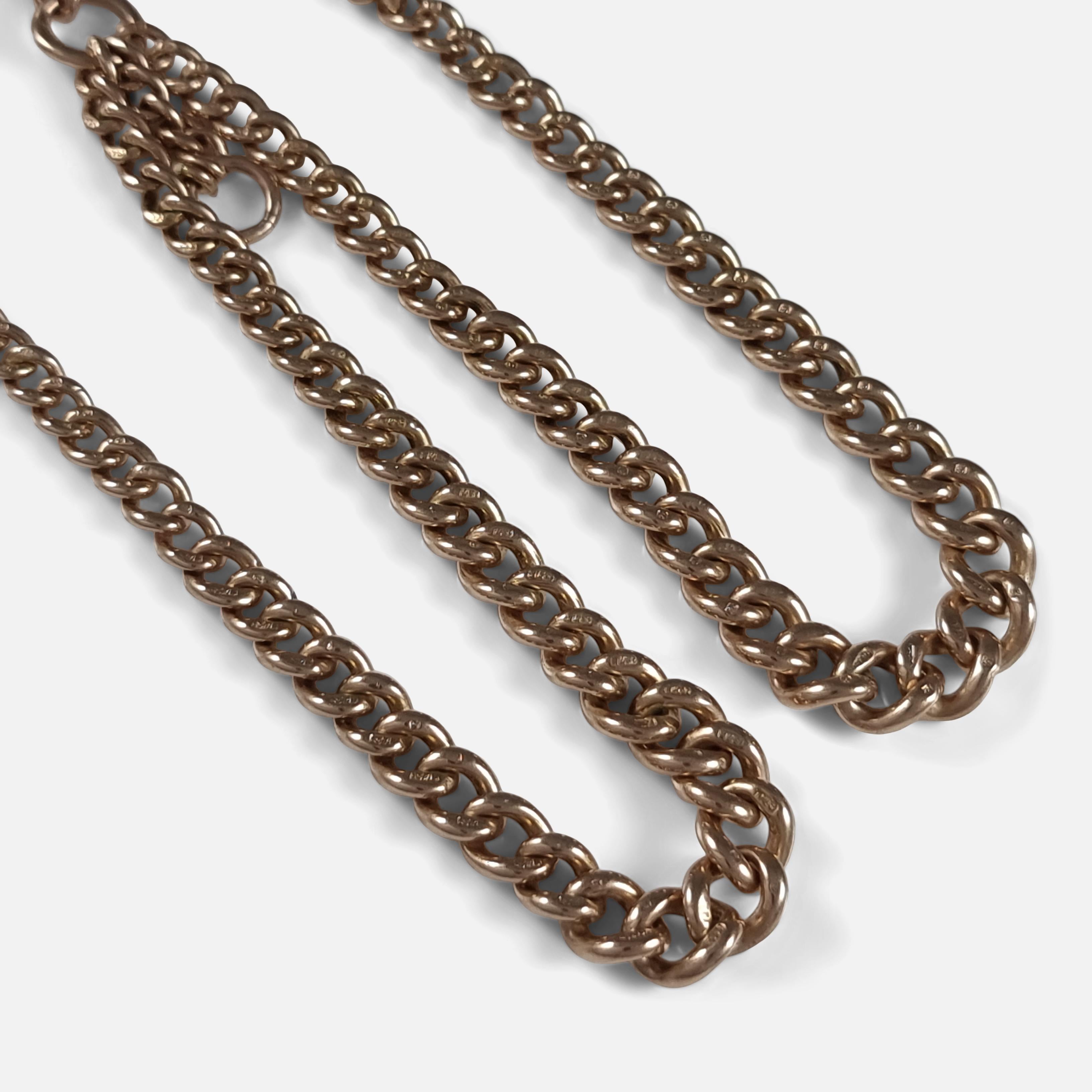 9ct Yellow Gold Double Albert Watch Chain, 1920, 37.2 Grams In Good Condition In Glasgow, GB